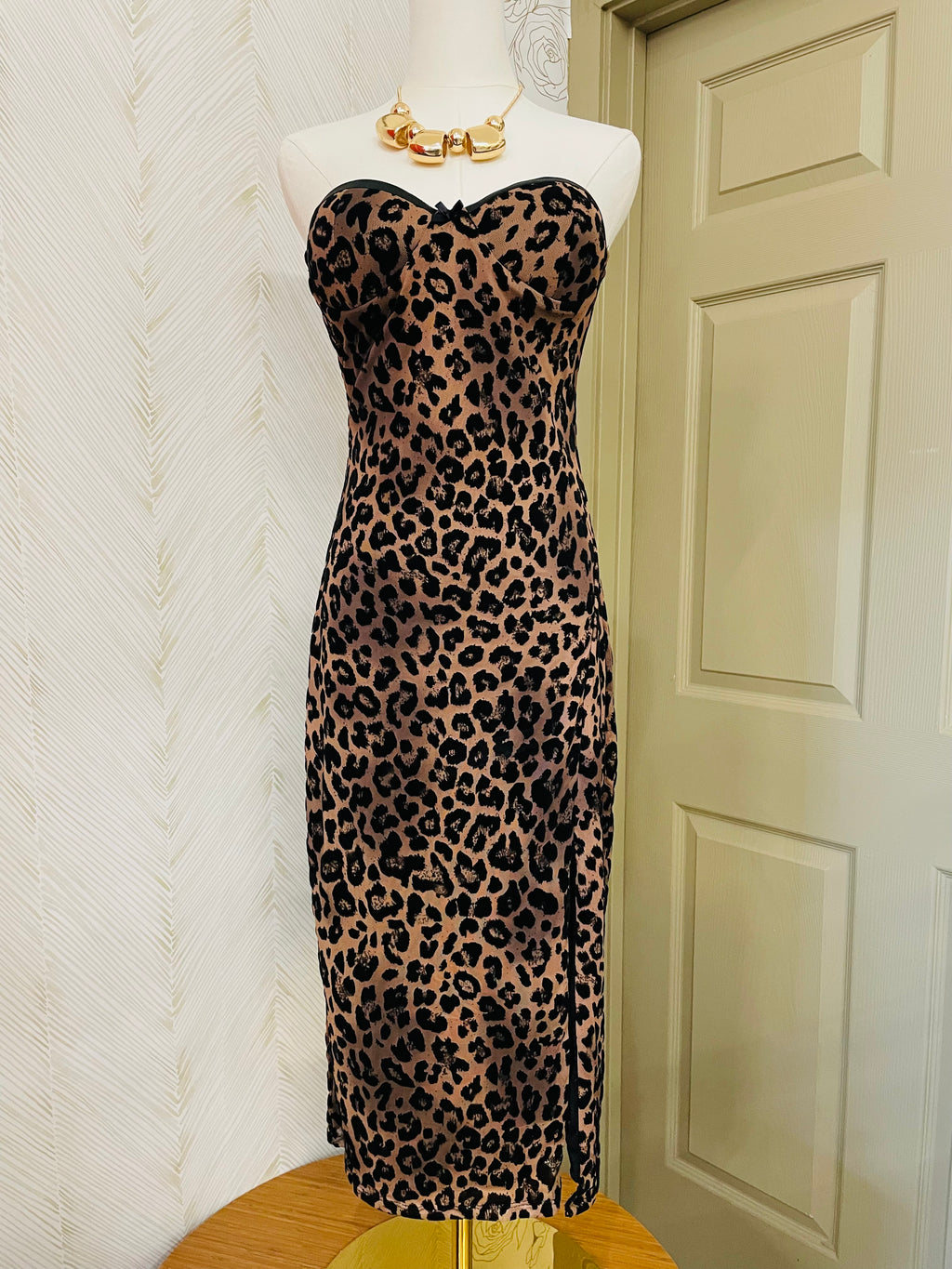 Mesh animal printed bow tube dress