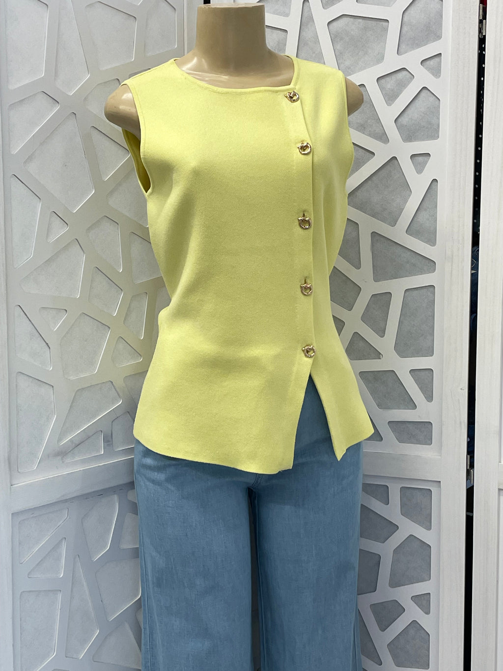 Yellow button detail sweater top