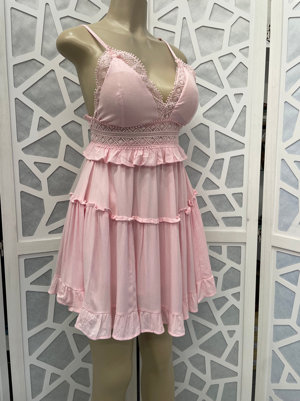 Spaghetti smock flare tiered dress