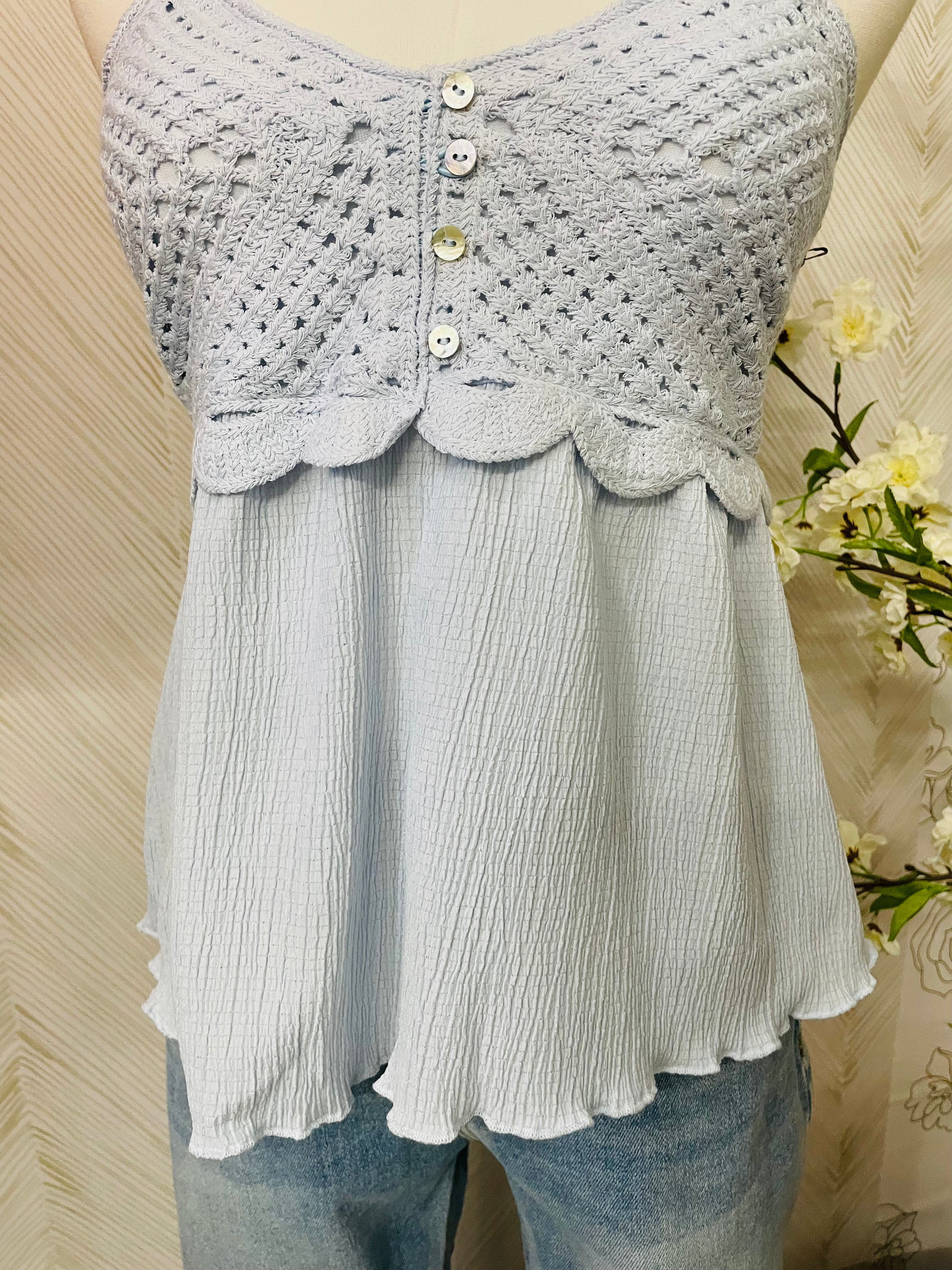Blue crochet detail top