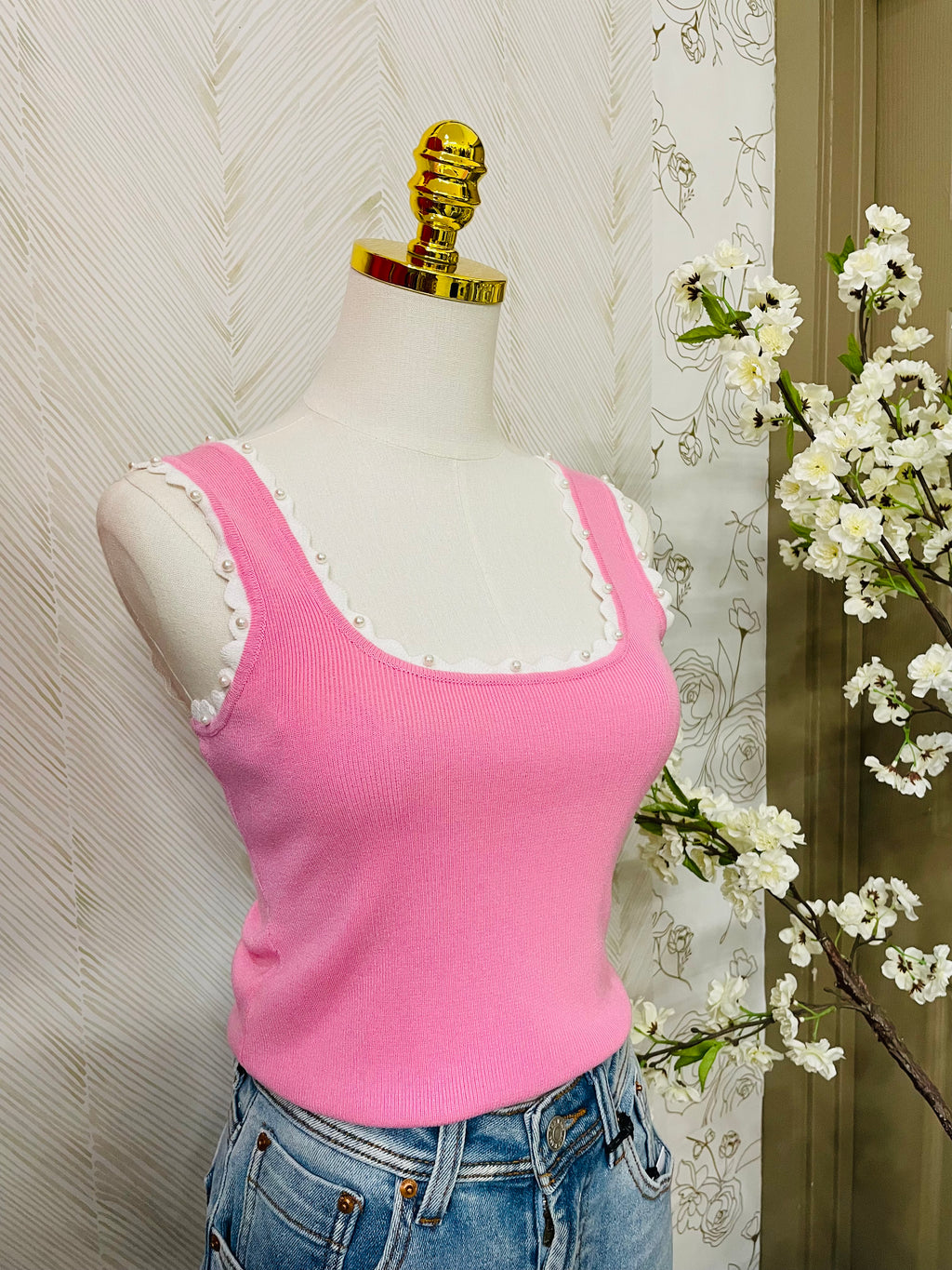 Square neck ribbed tank top
