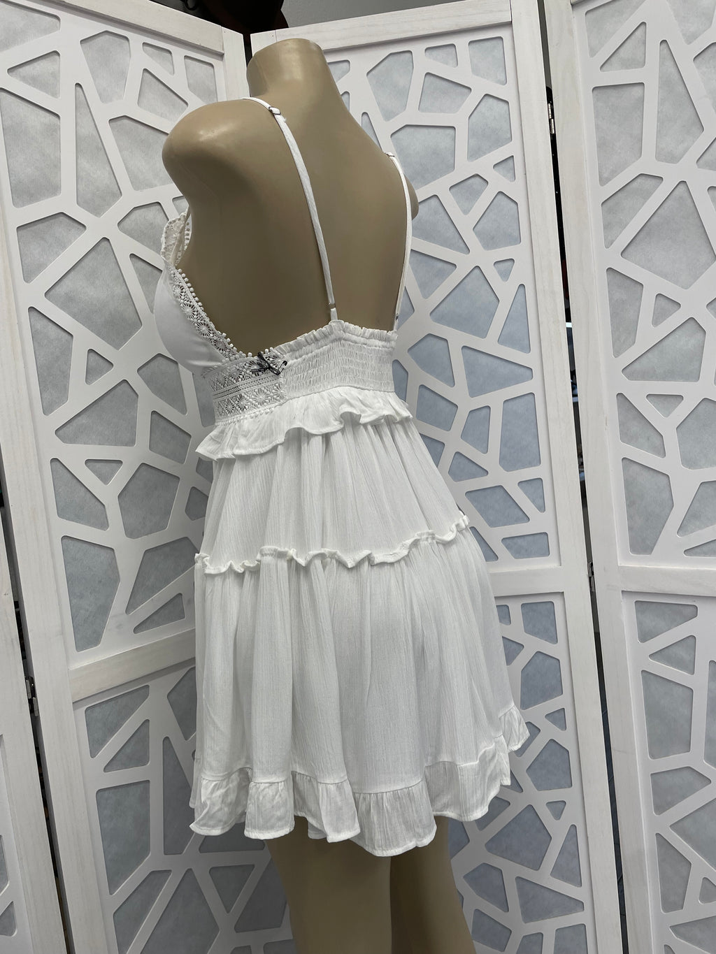 Spaghetti smock flare tiered dress