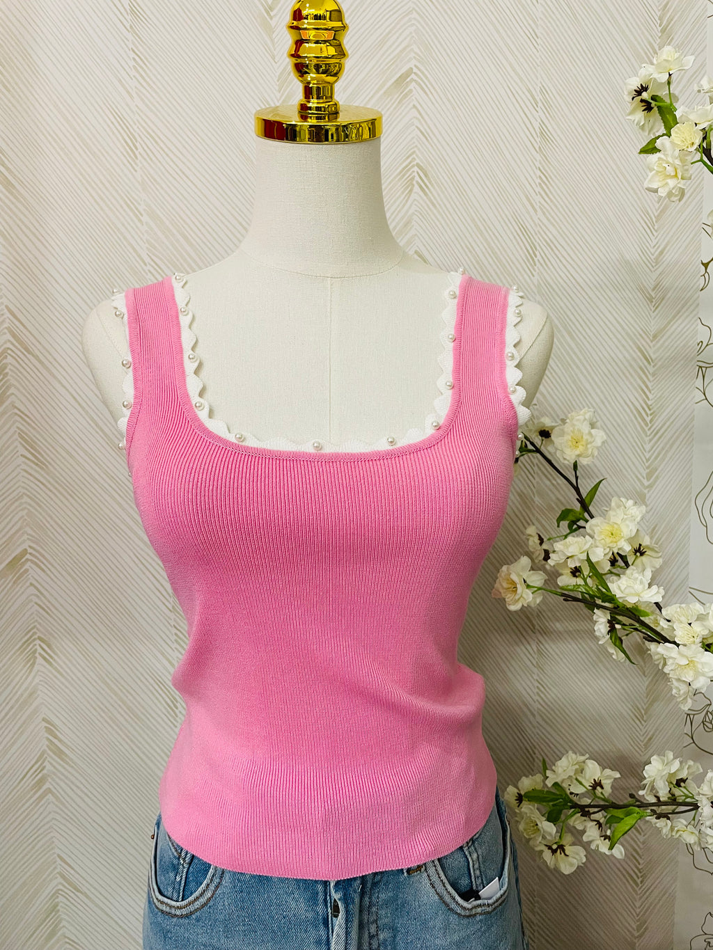 Square neck ribbed tank top