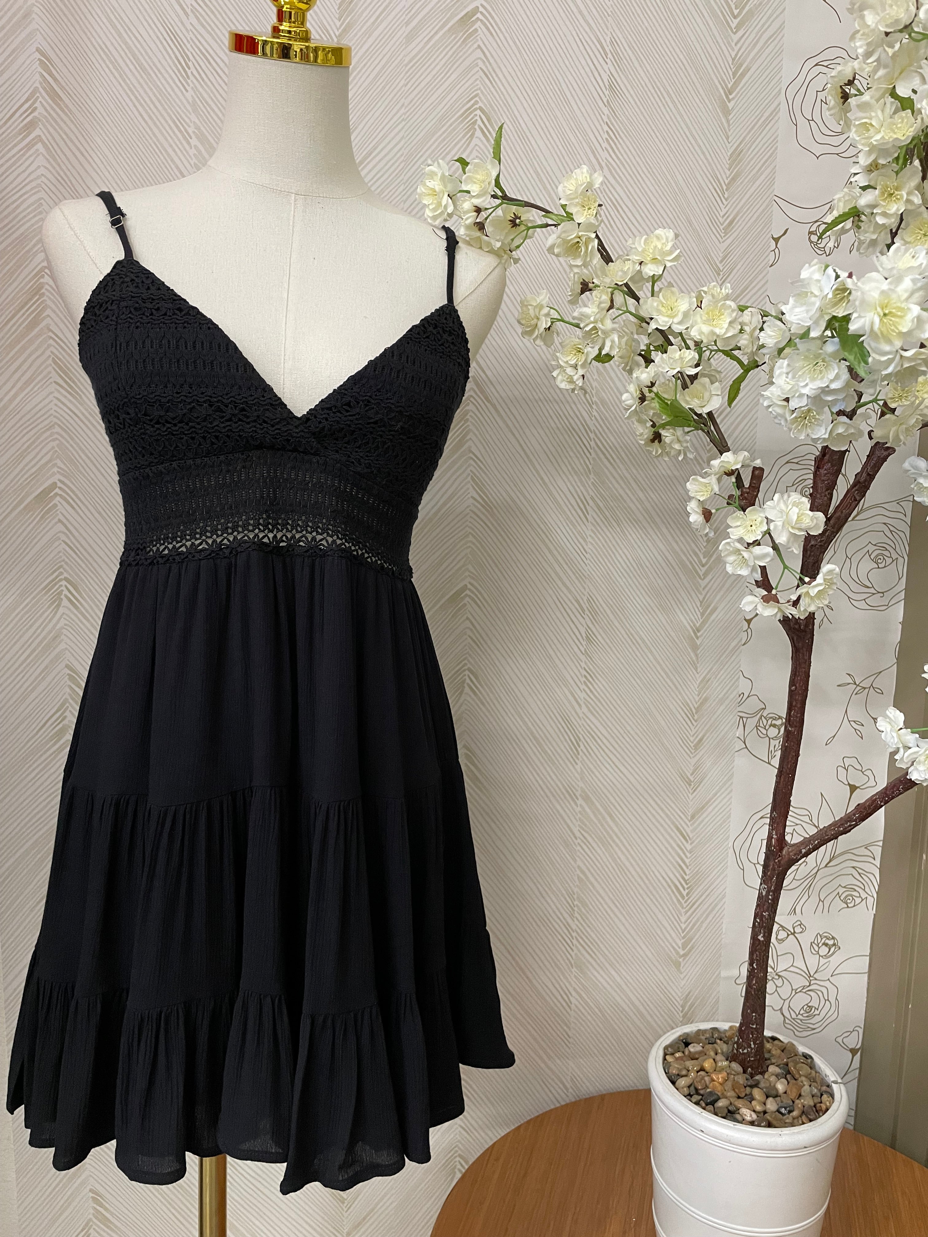 Crochet mini dress woven mini dress
