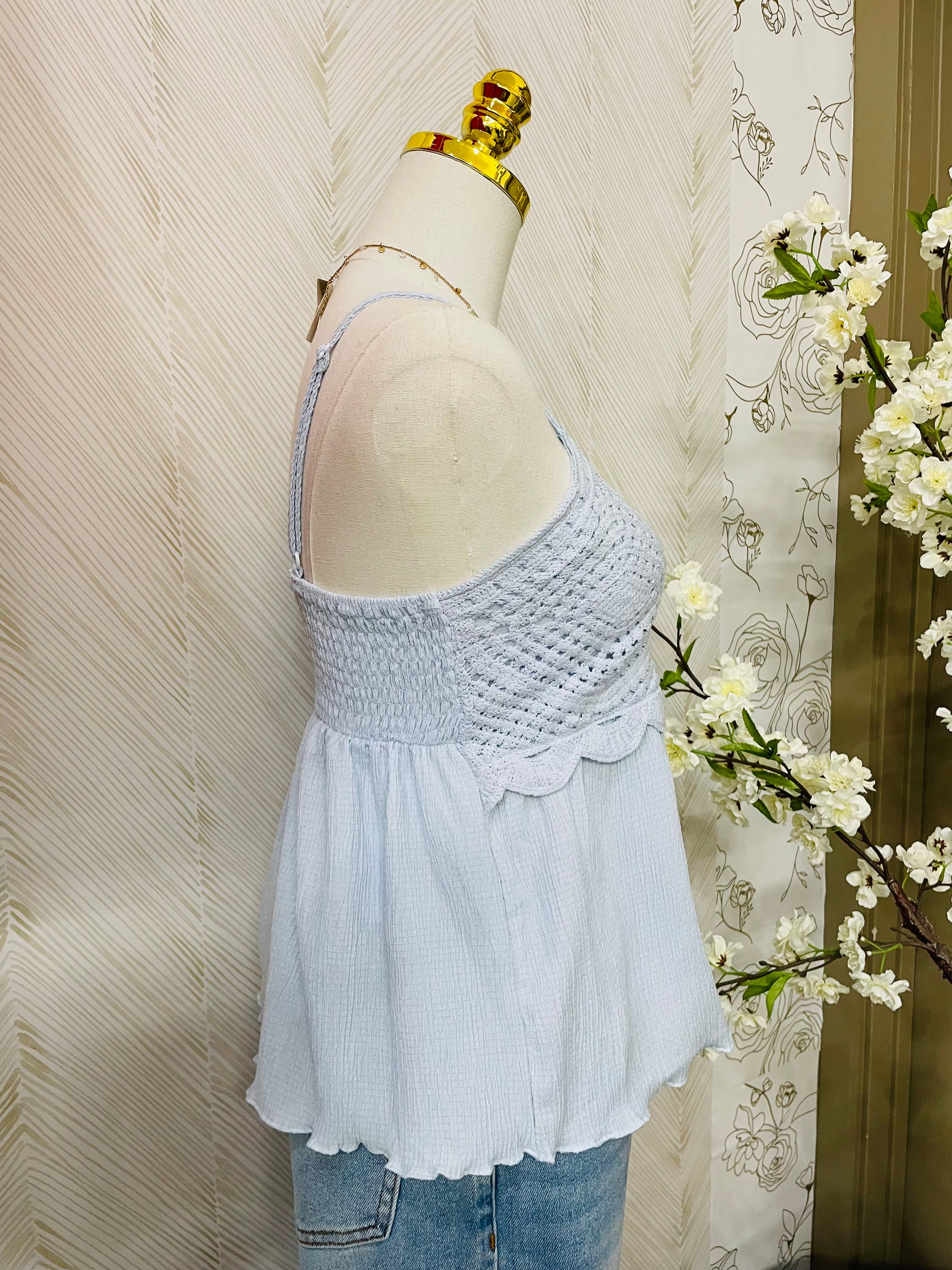 Blue crochet detail top
