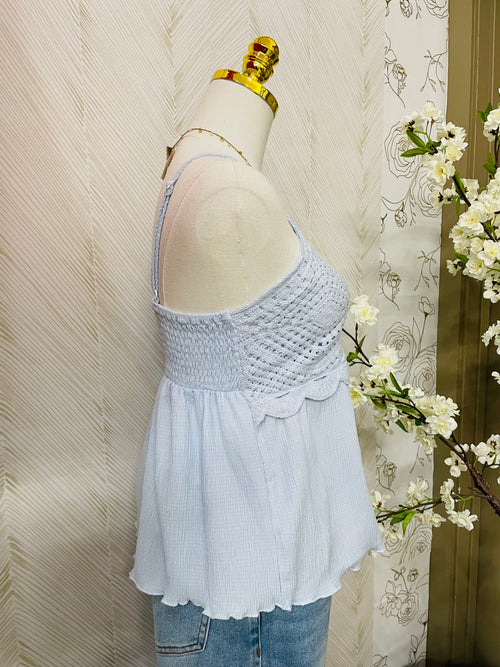 Blue crochet detail top