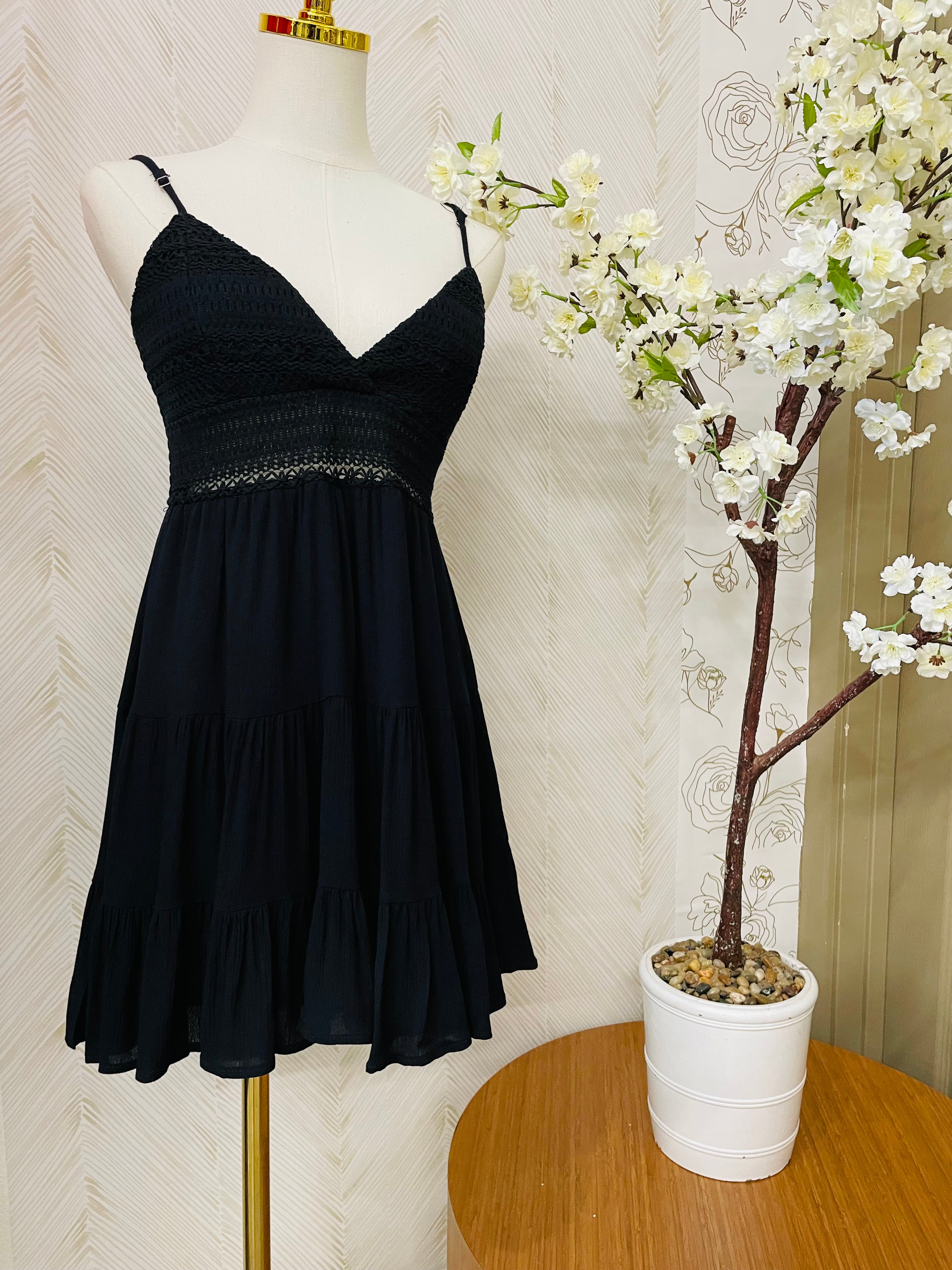 Crochet mini dress woven mini dress