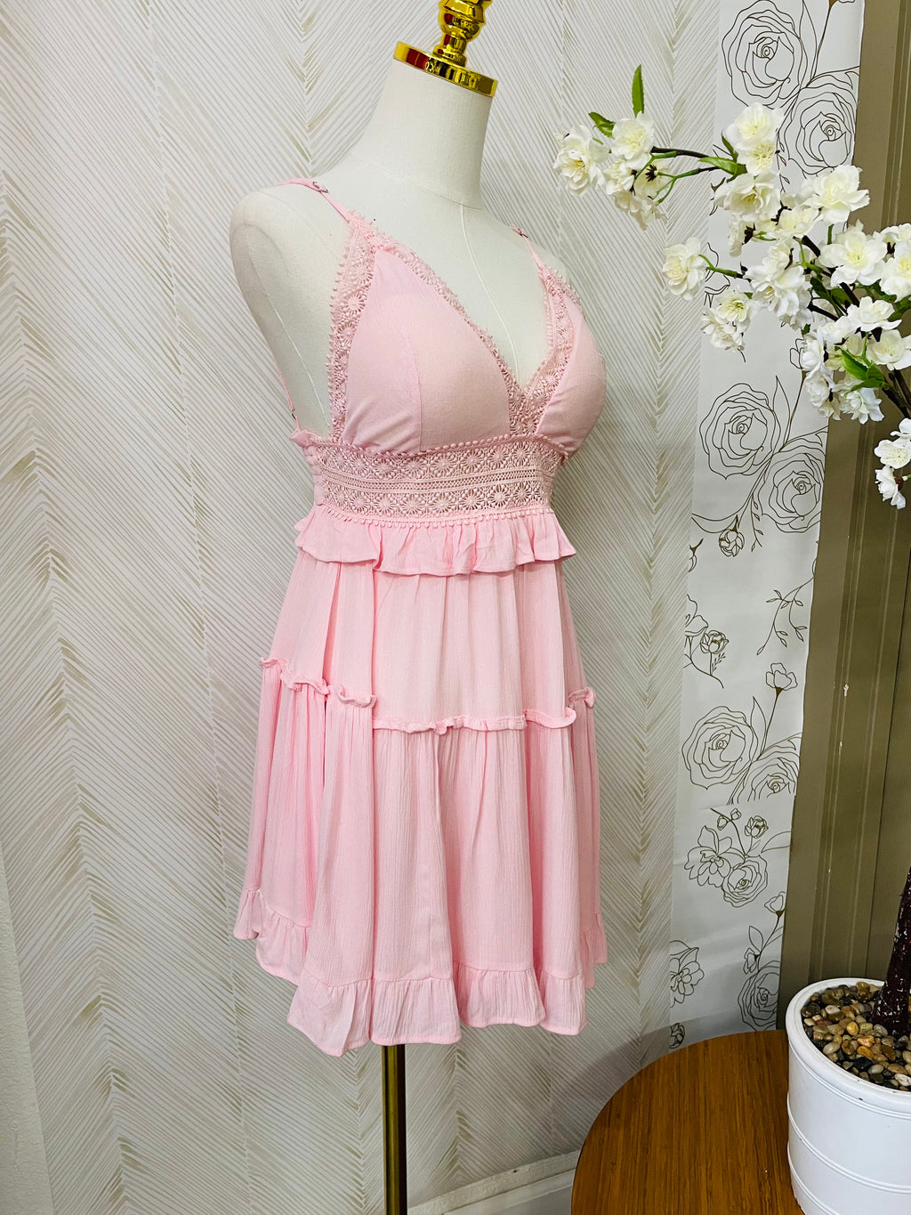 Spaghetti smock flare tiered dress
