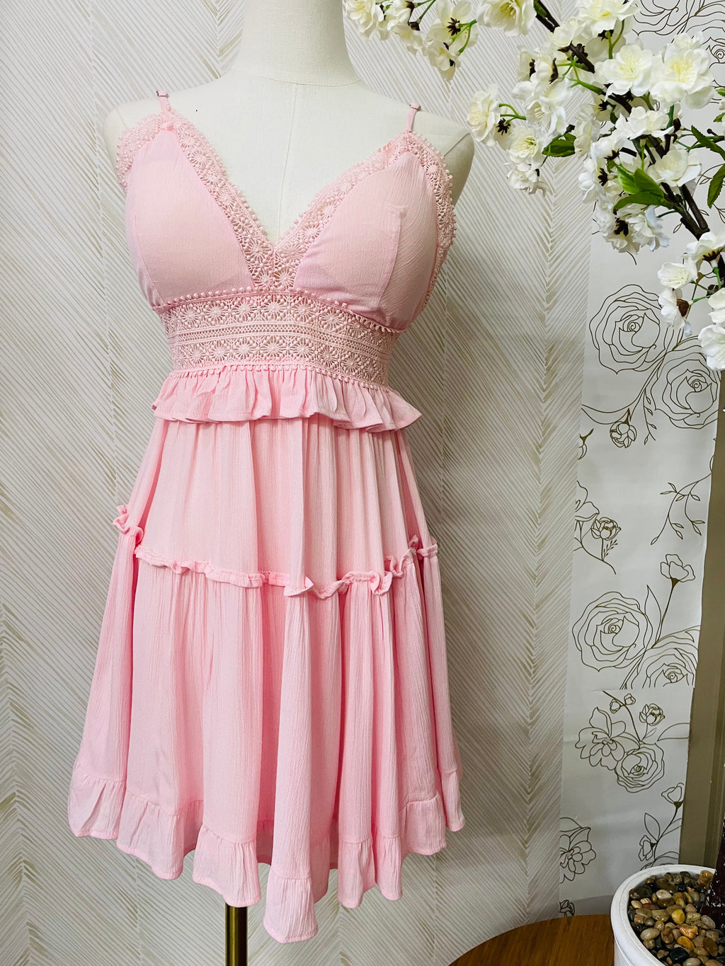 Spaghetti smock flare tiered dress