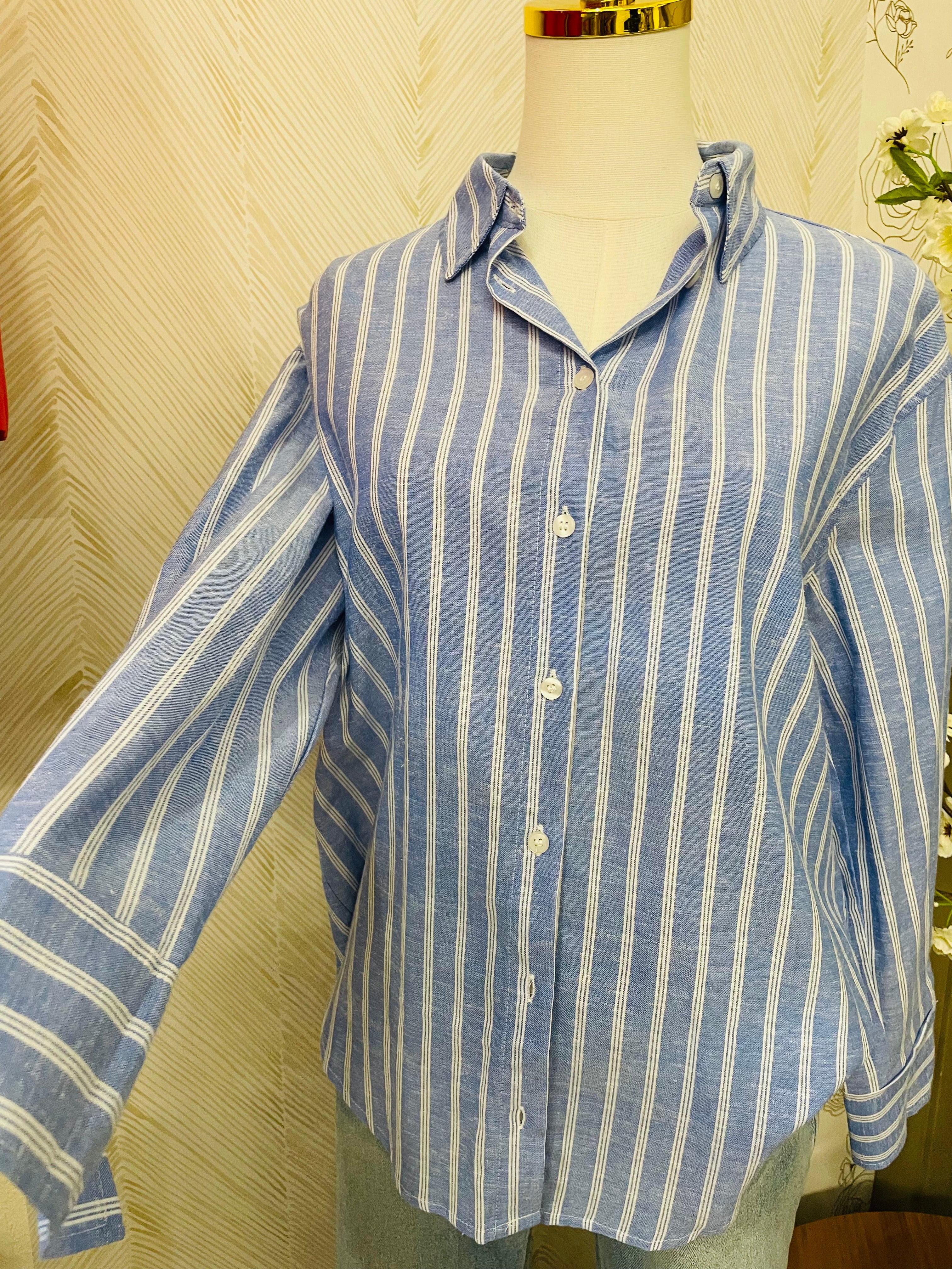 Blue stripe oversized button down shirt