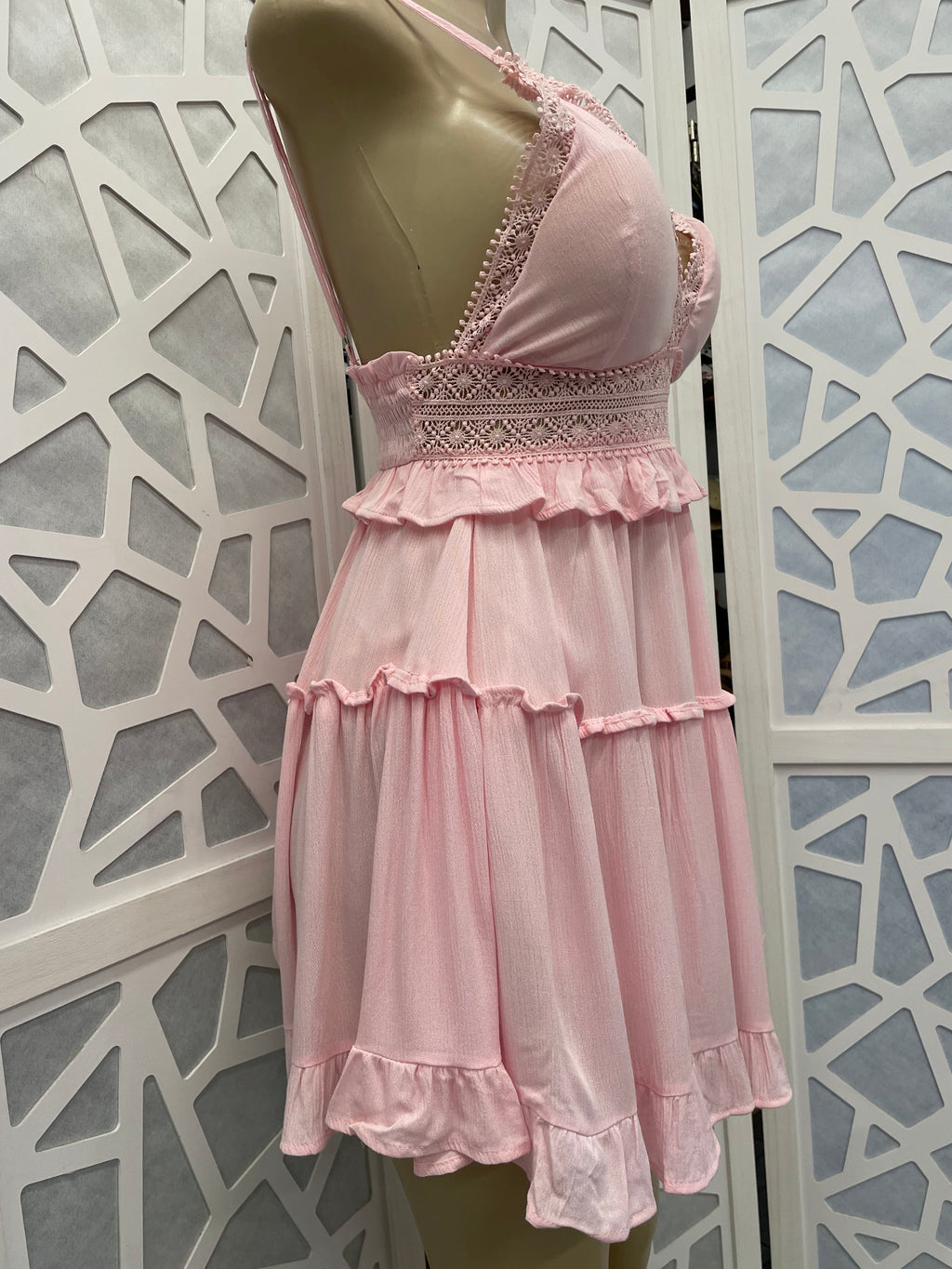 Spaghetti smock flare tiered dress