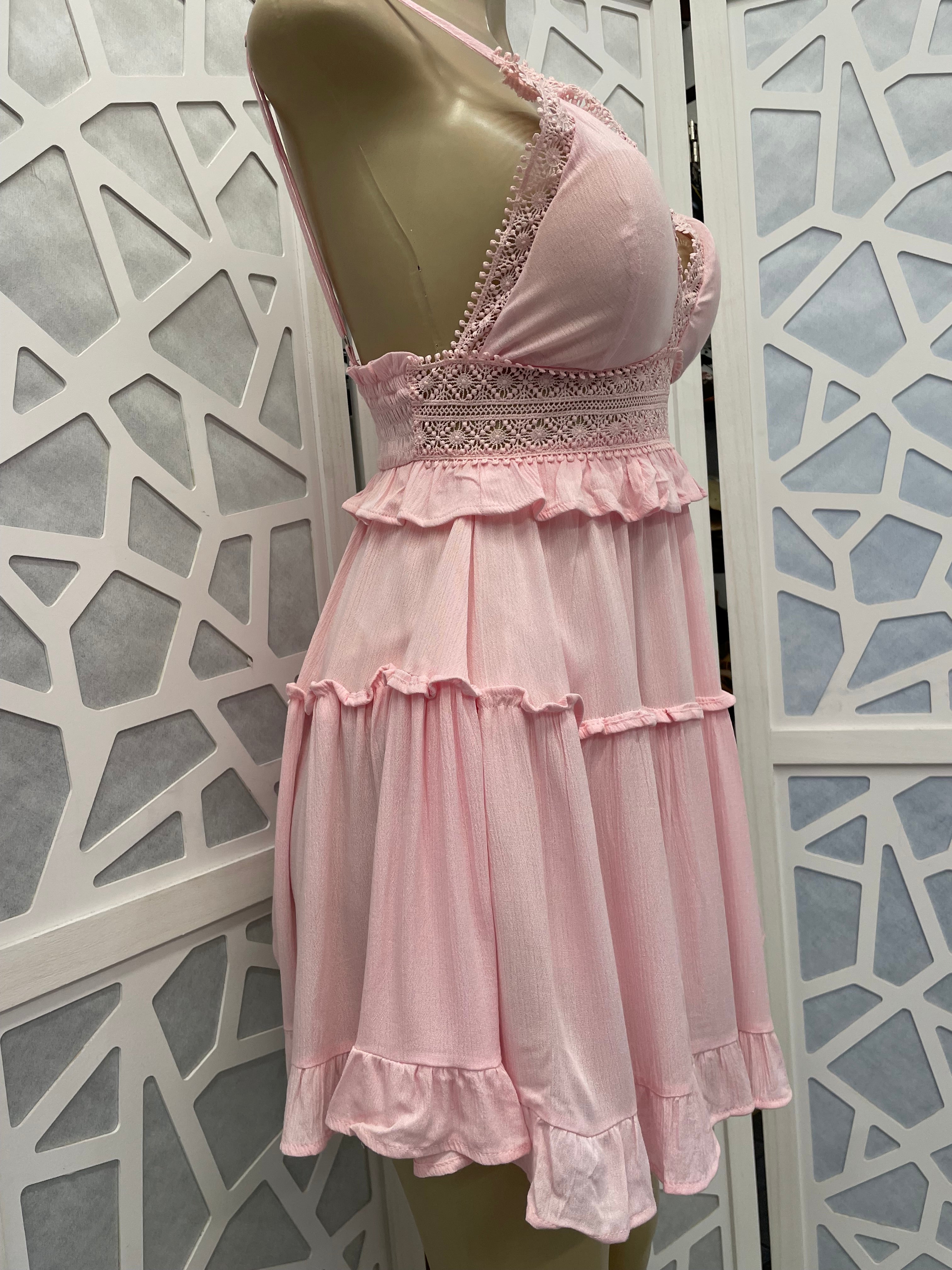 Spaghetti smock flare tiered dress