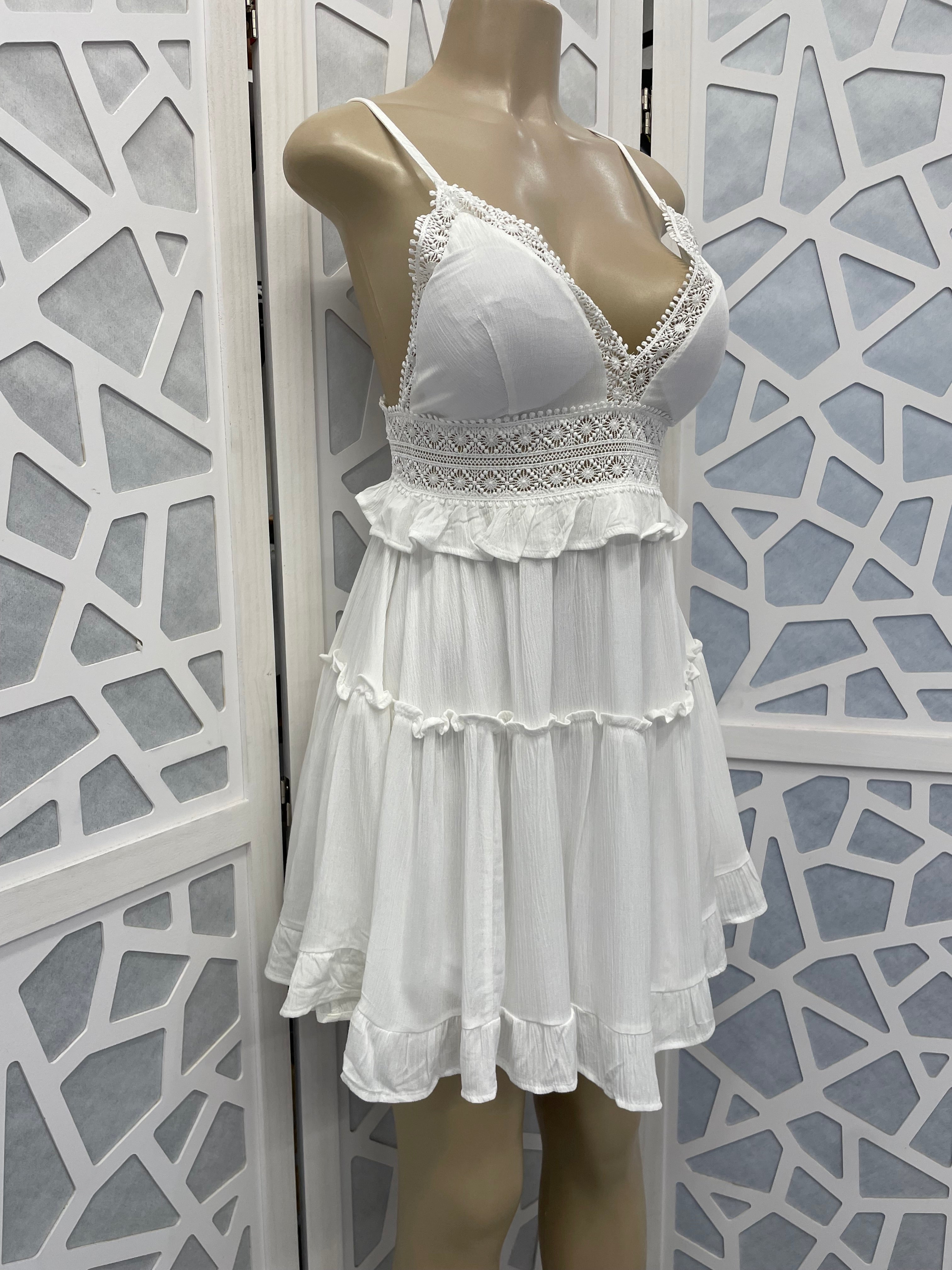 Spaghetti smock flare tiered dress
