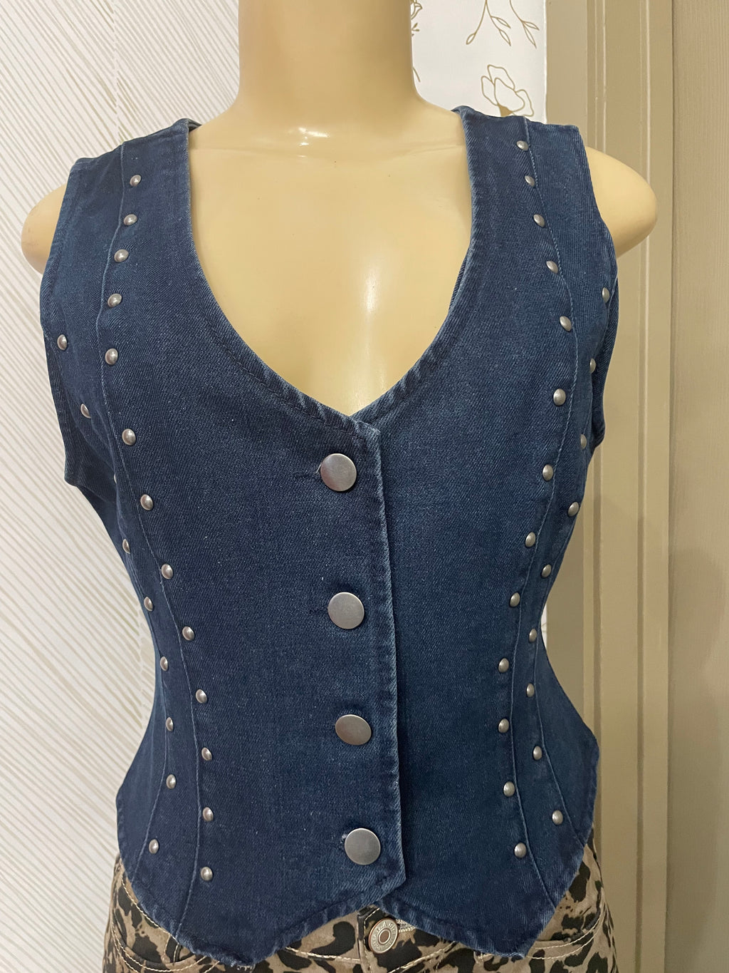 Stud detail v-neck denim vest