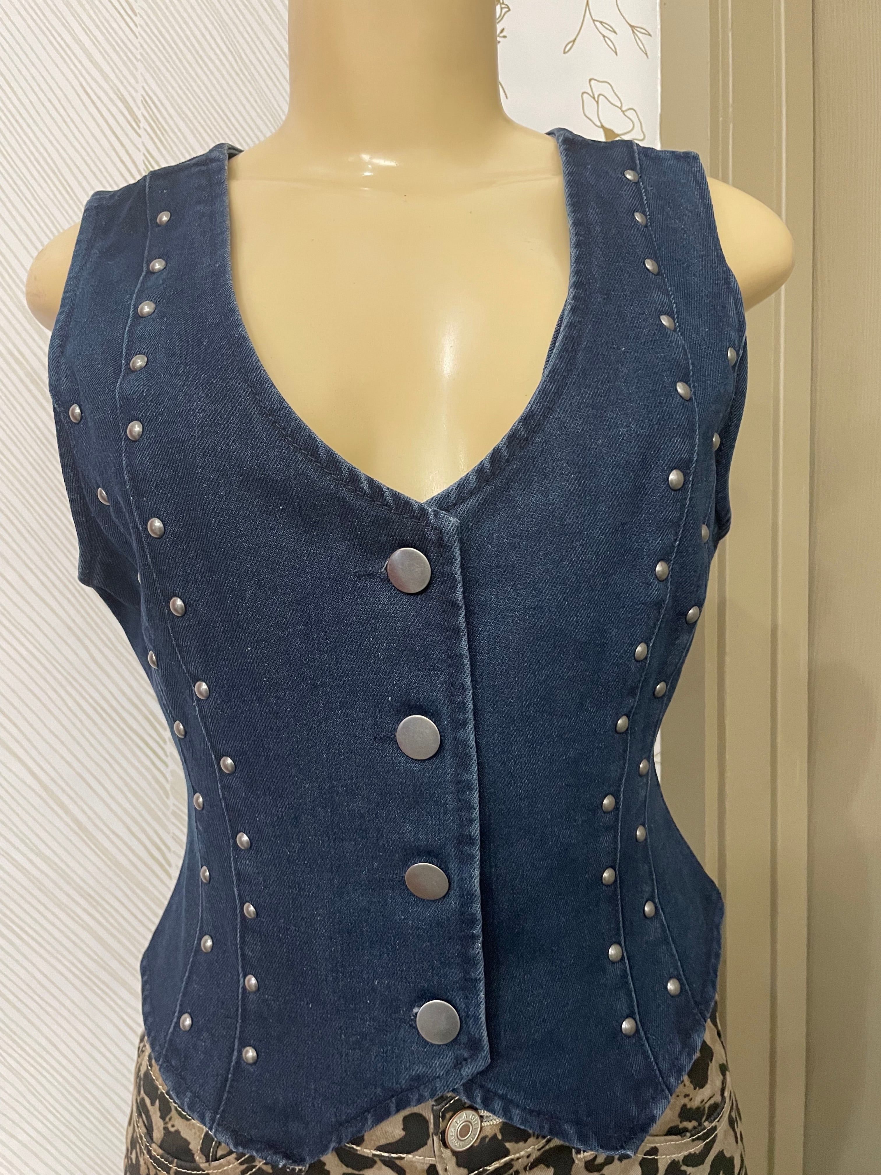 Stud detail v-neck denim vest