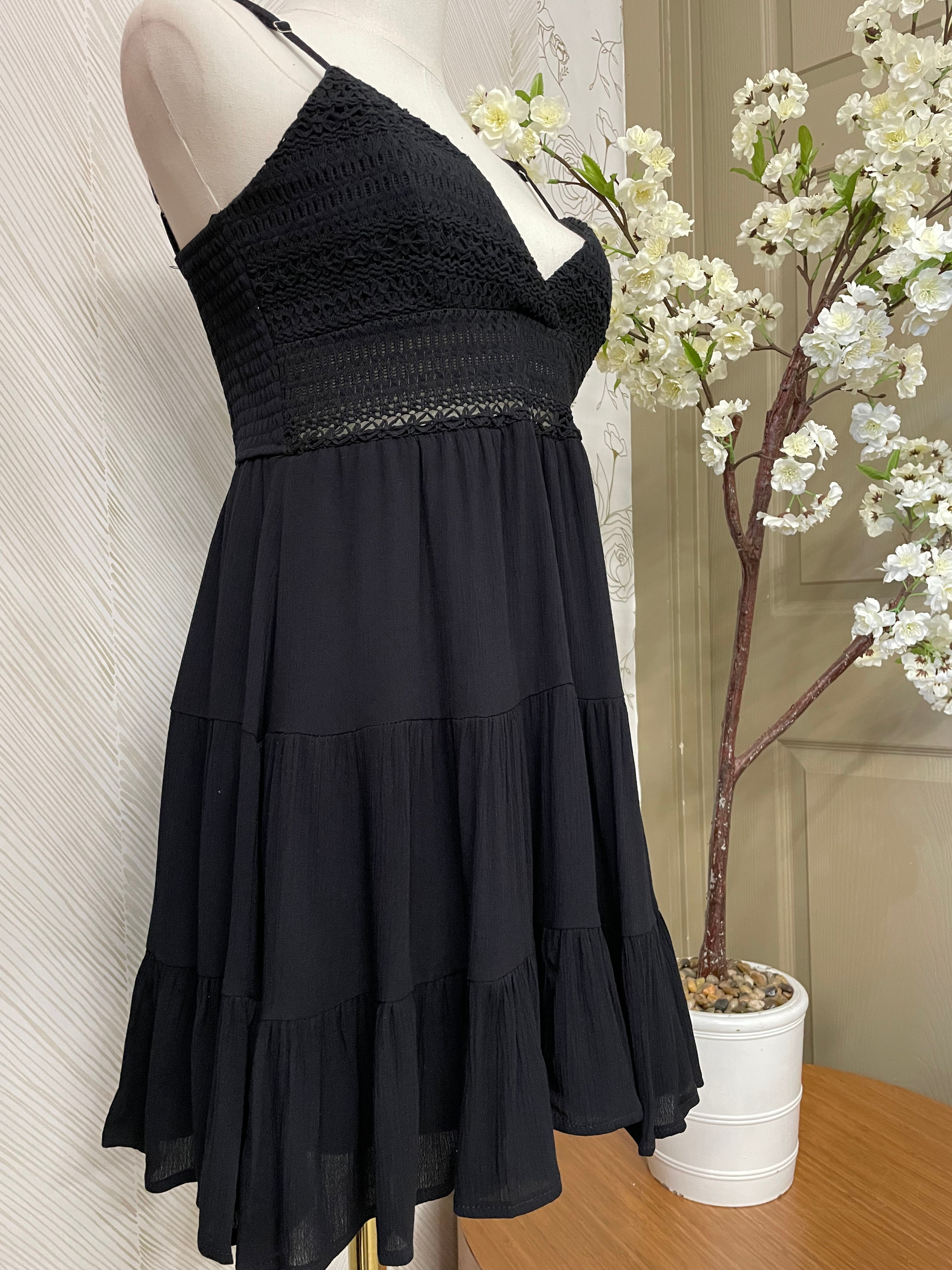 Crochet mini dress woven mini dress