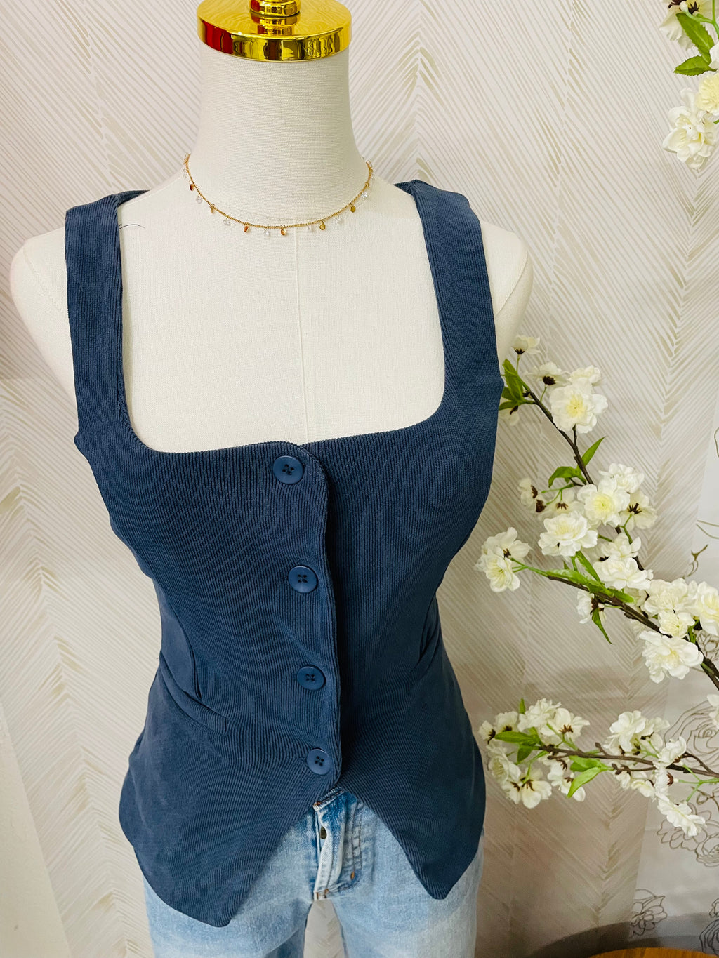 Button down vest top