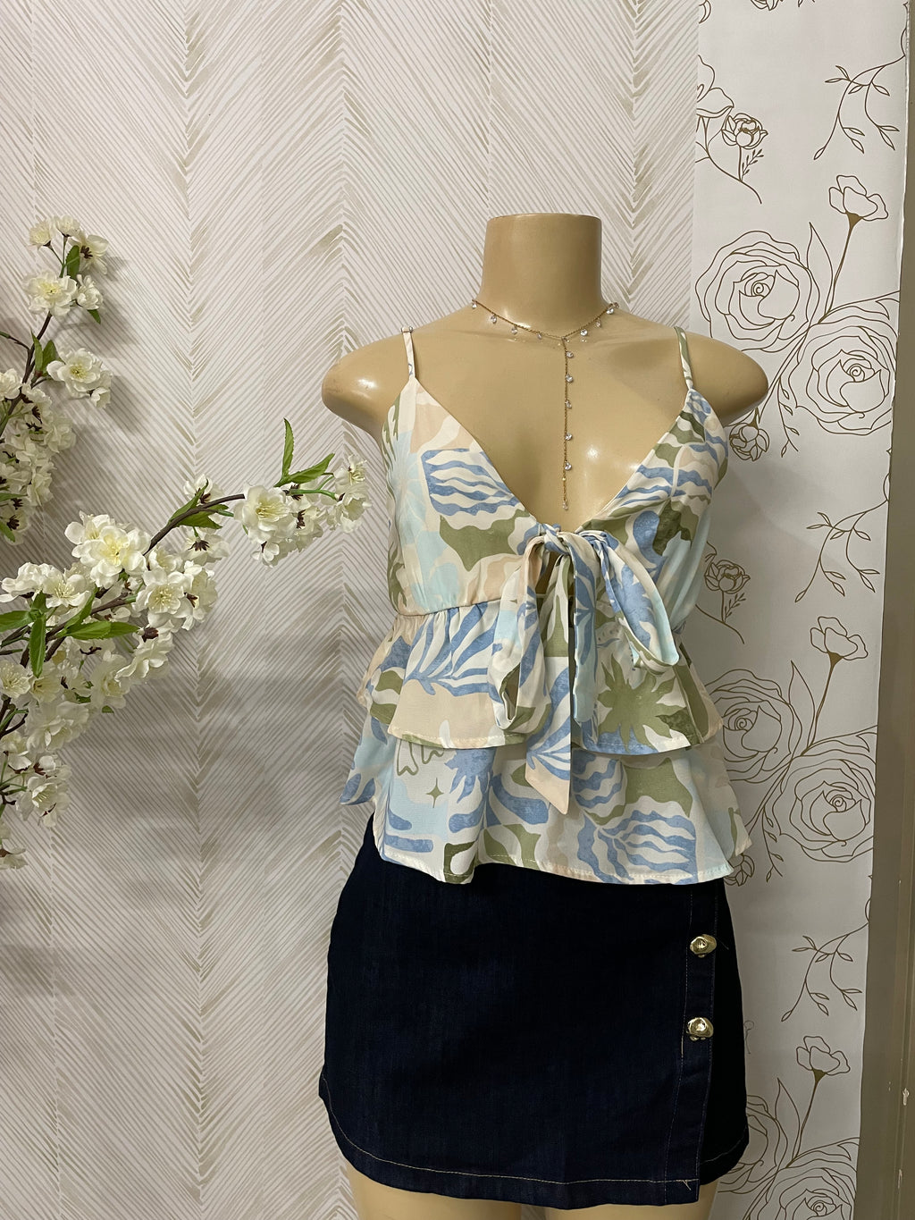 Flowery spaghetti strap blouse