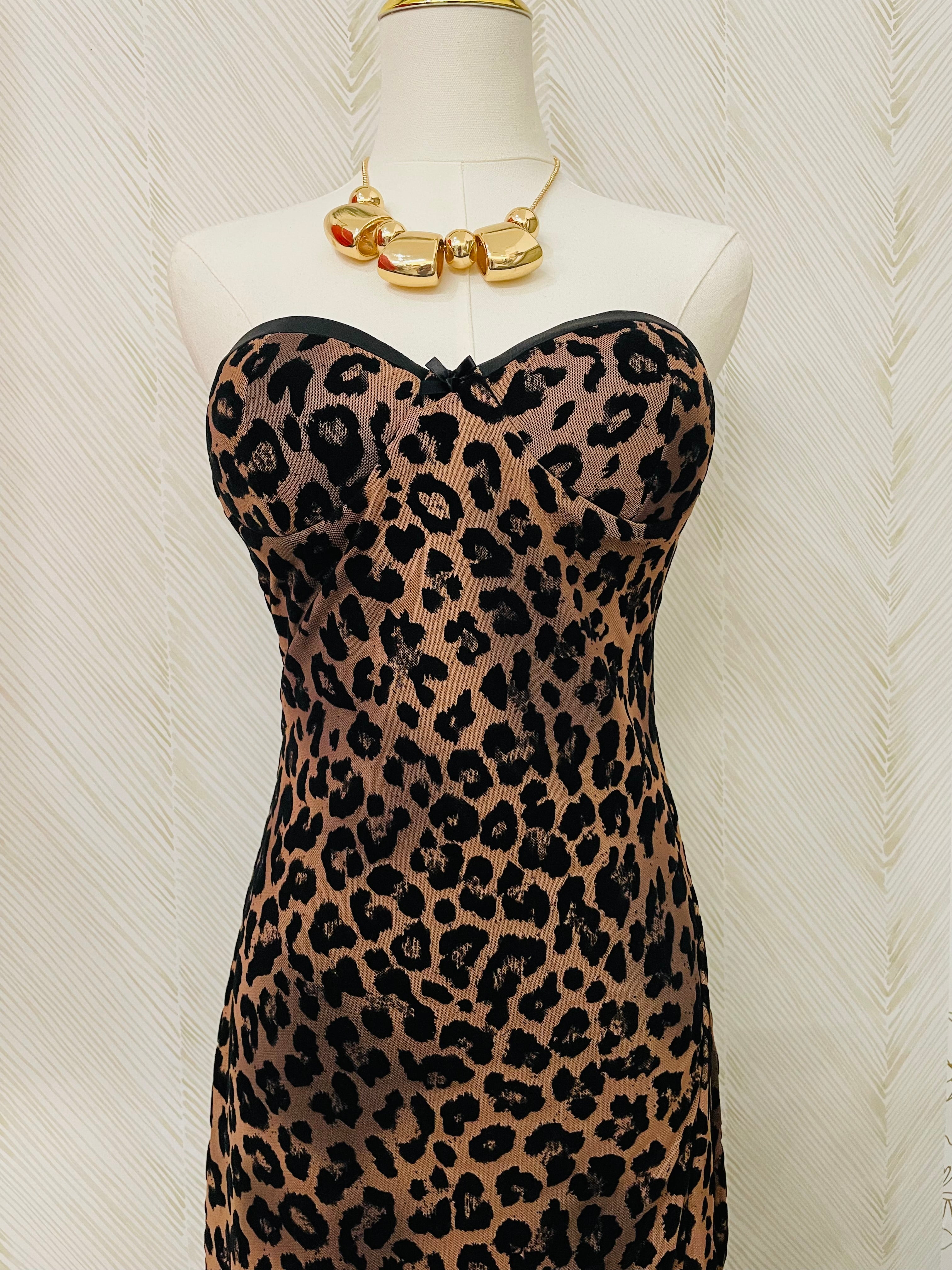 Mesh animal printed bow tube dress