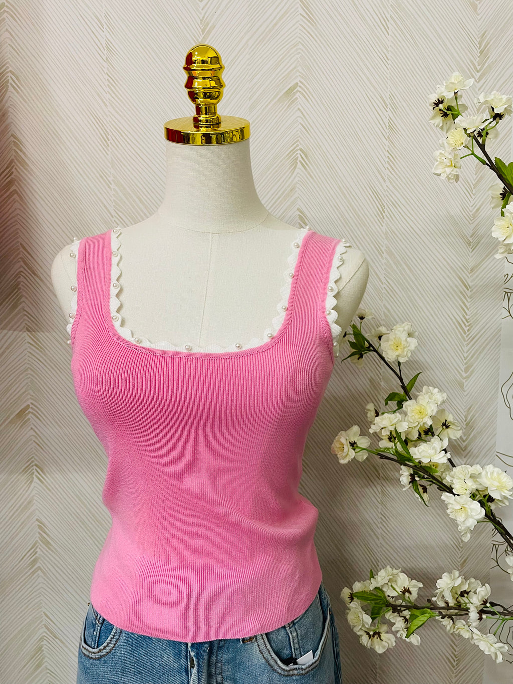 Square neck ribbed tank top
