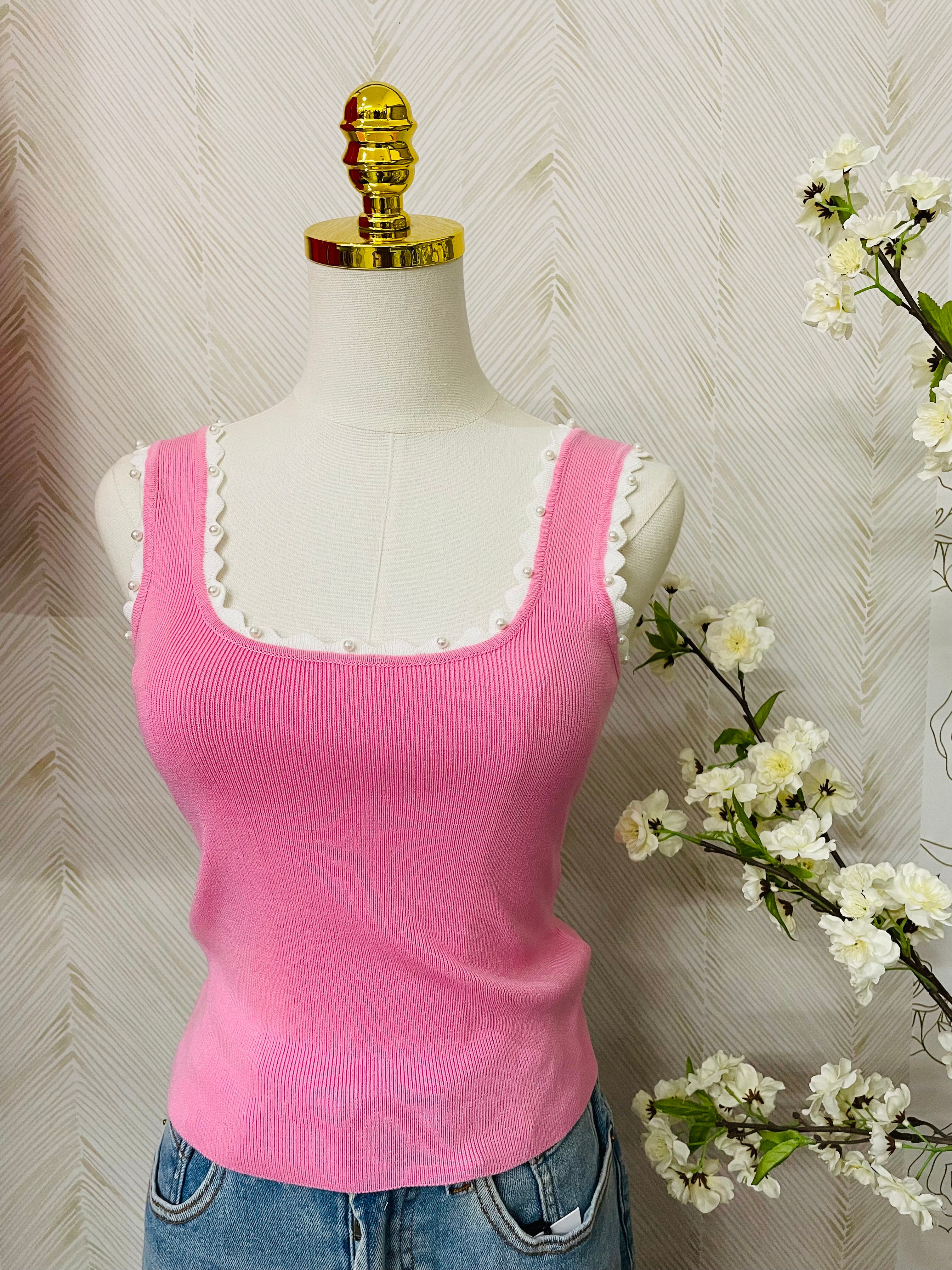 Square neck ribbed tank top