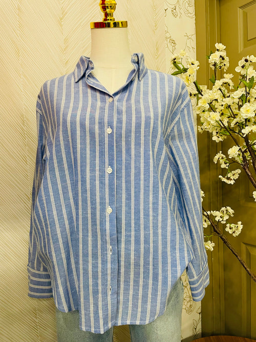 Blue stripe oversized button down shirt