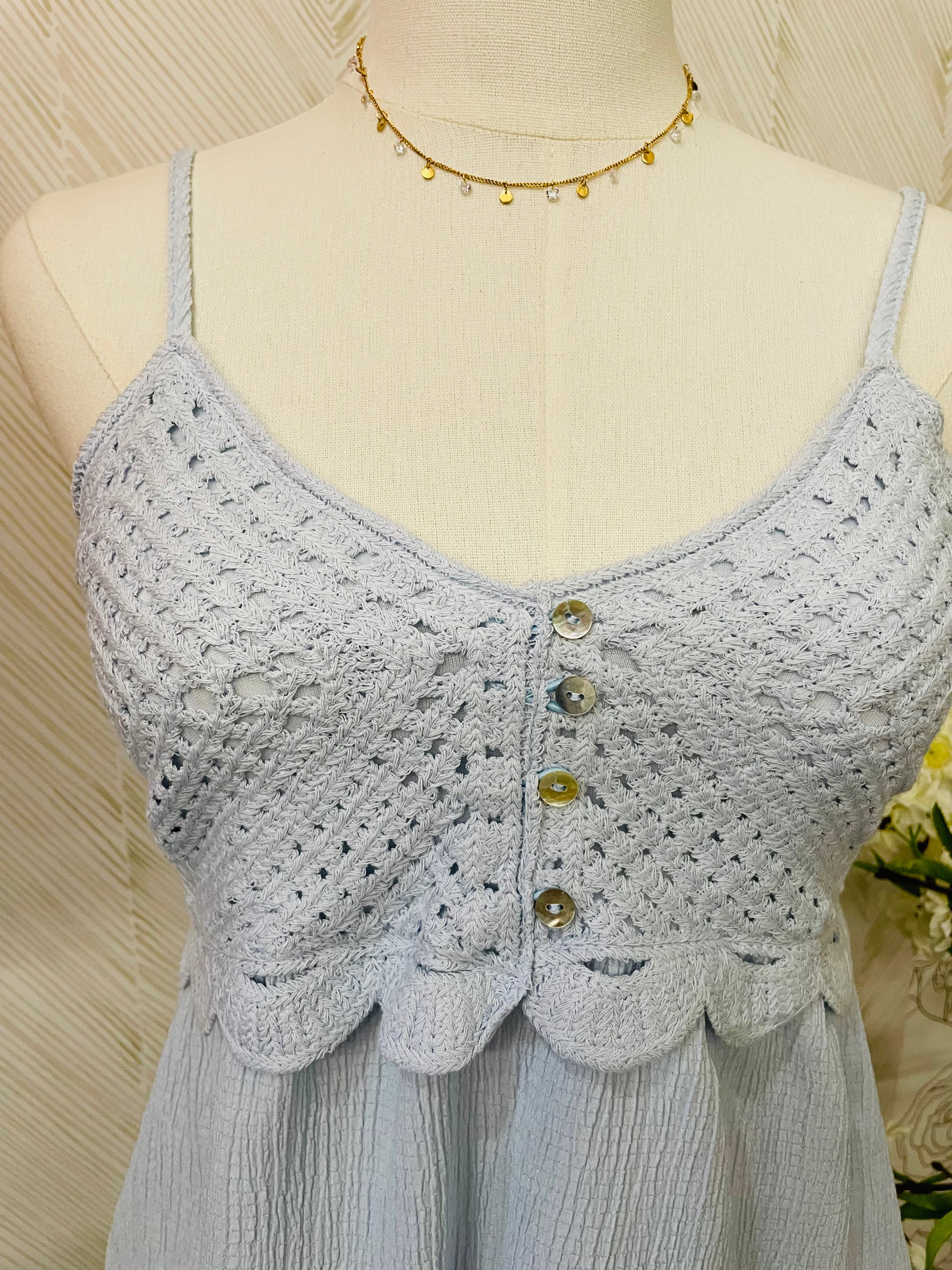 Blue crochet detail top