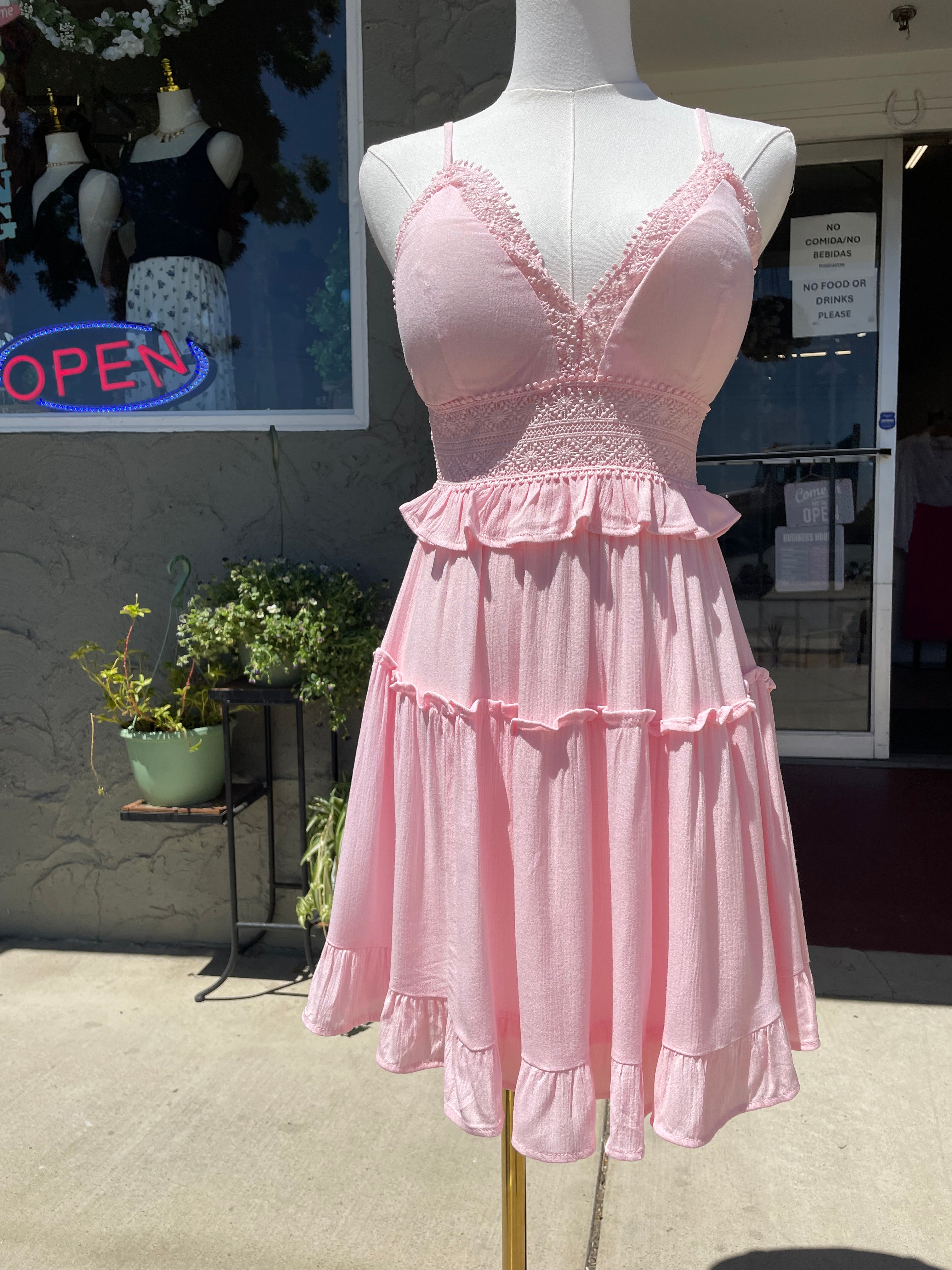 Spaghetti smock flare tiered dress