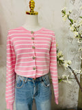 Stripe pink cardigan with gold color buttons