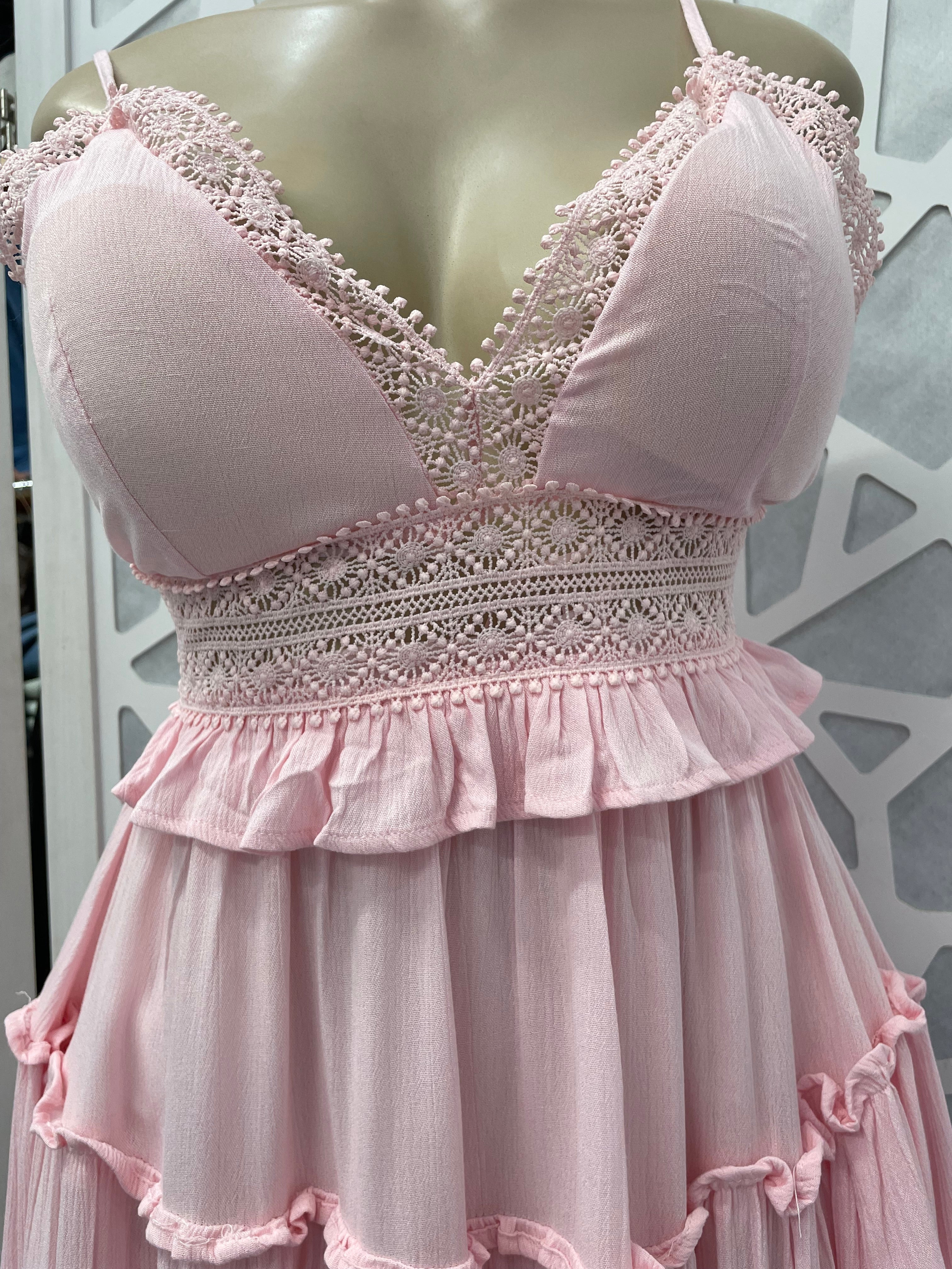Spaghetti smock flare tiered dress