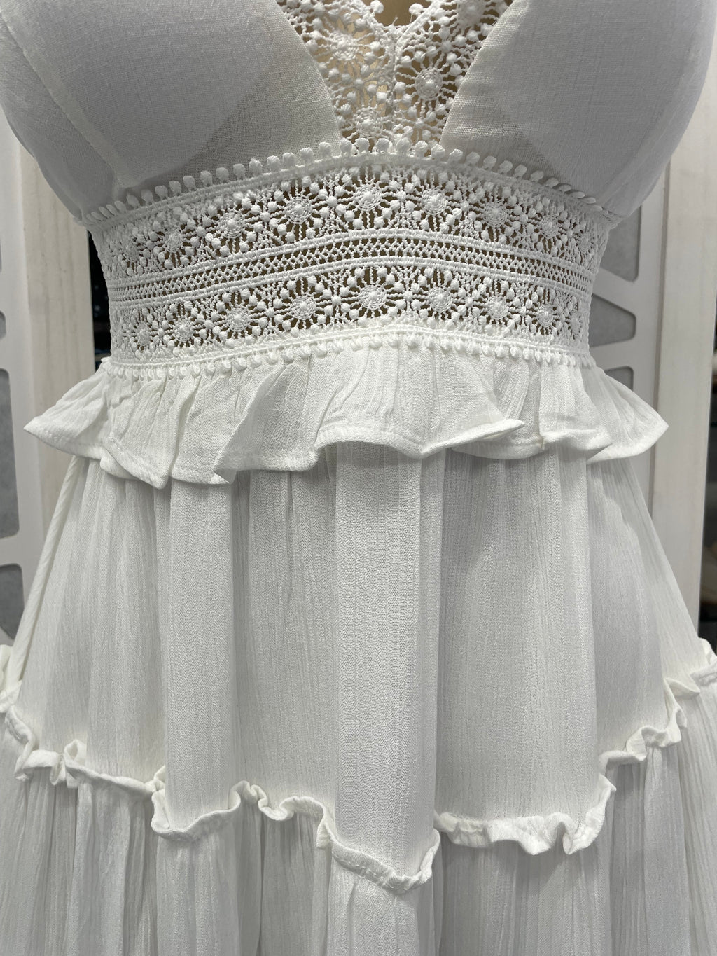 Spaghetti smock flare tiered dress