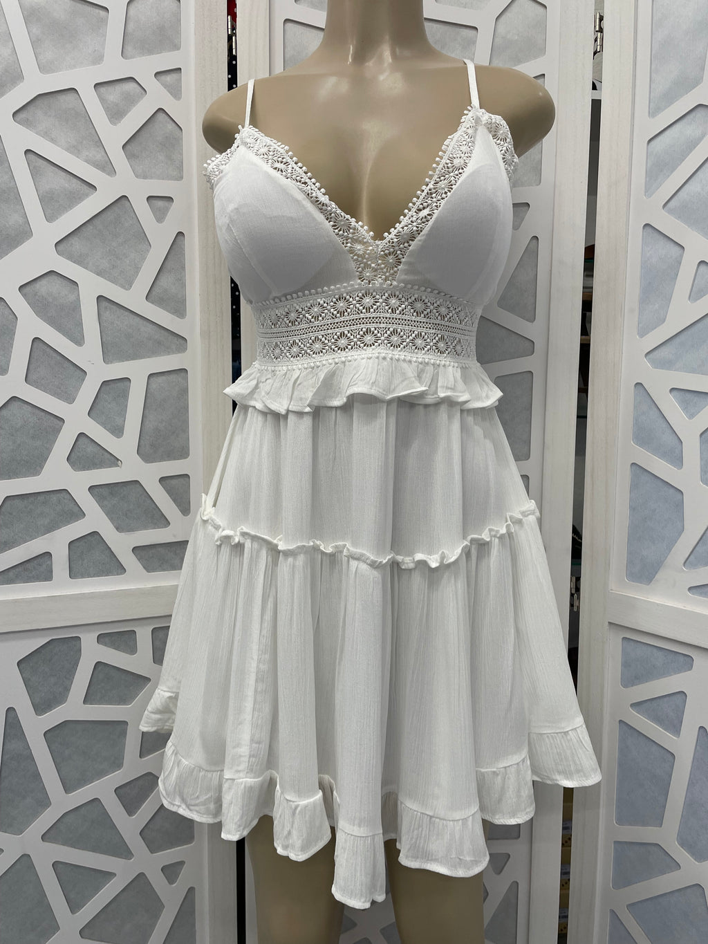 Spaghetti smock flare tiered dress