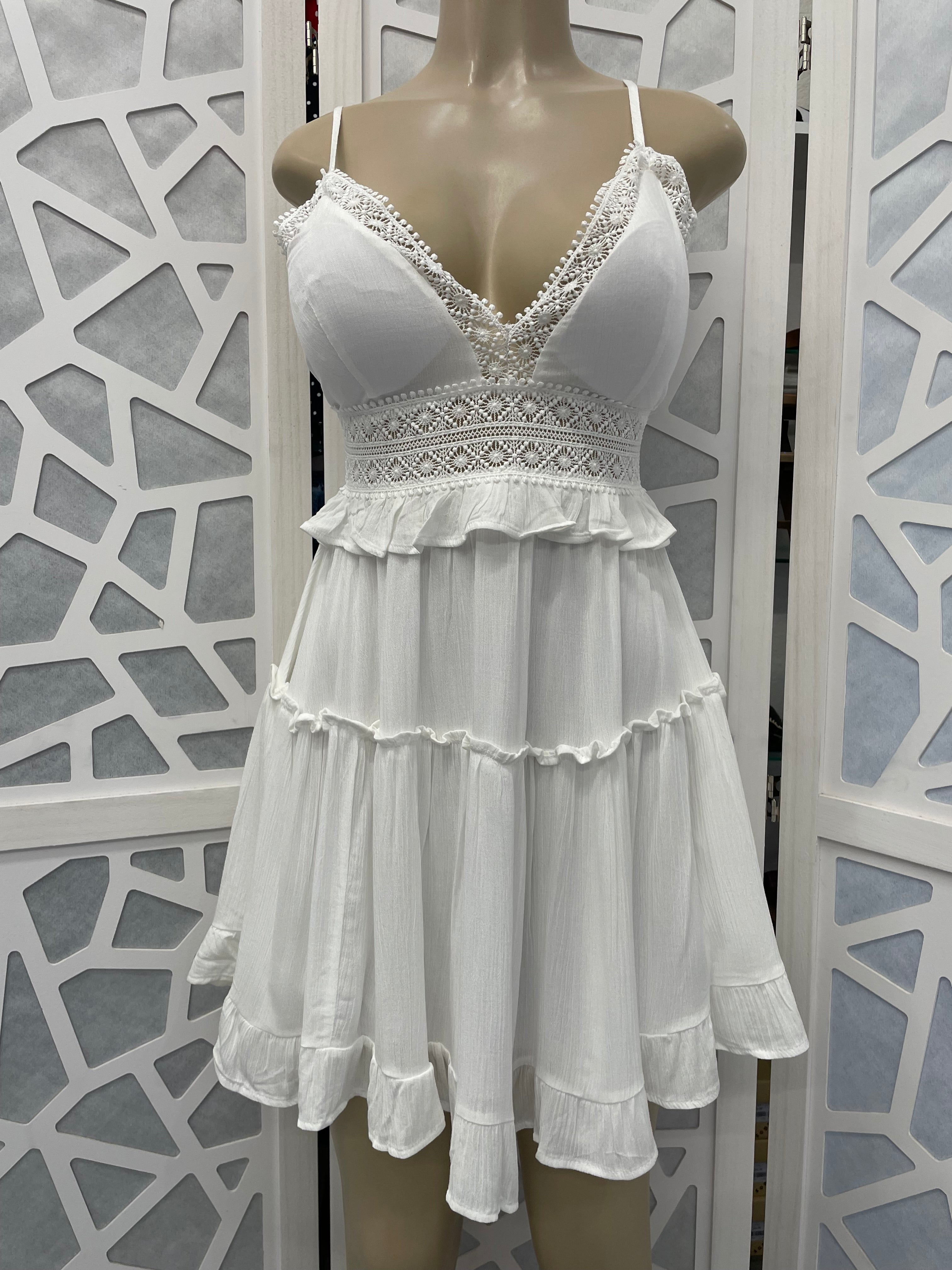 Spaghetti smock flare tiered dress