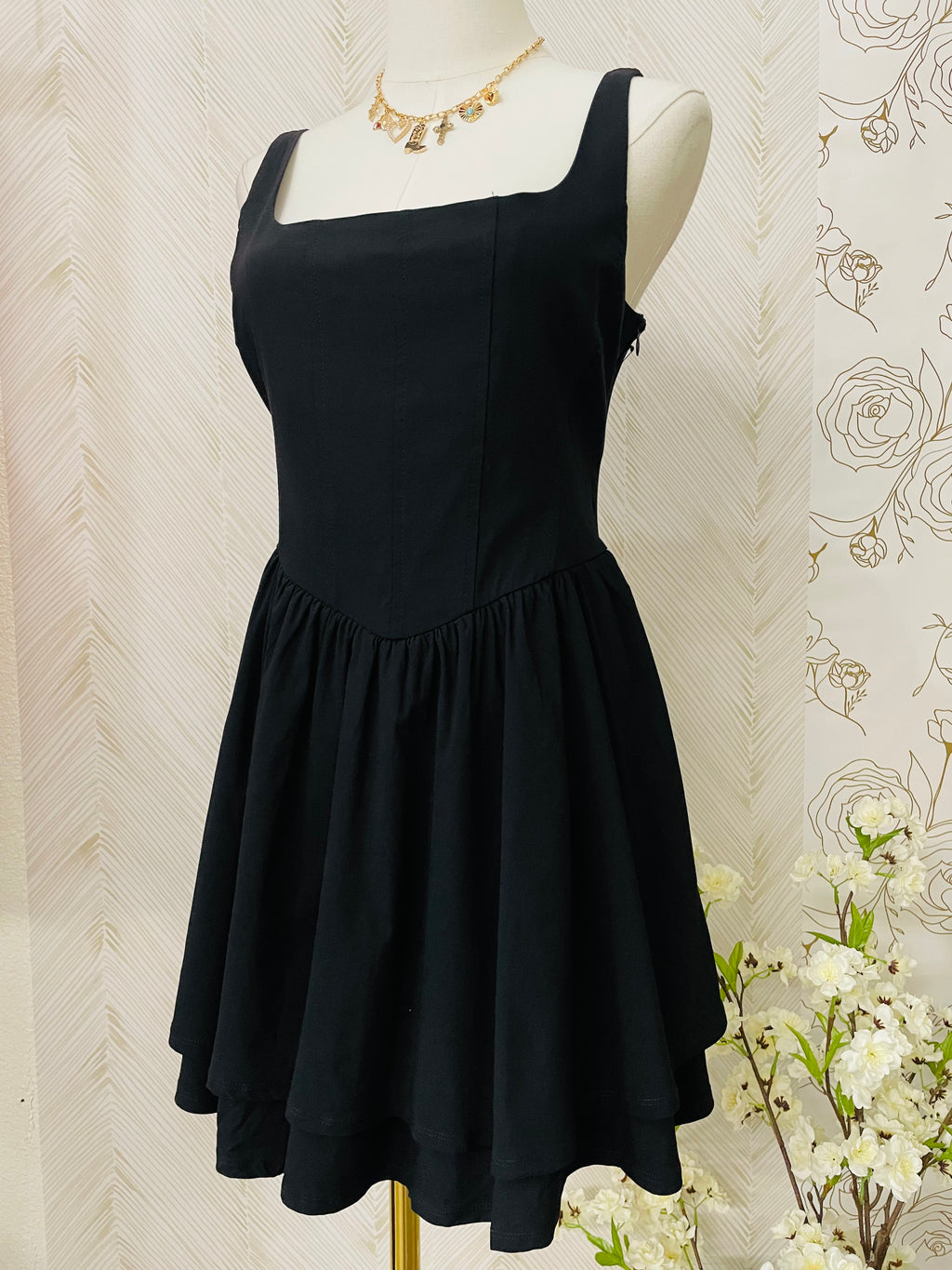 Square neck flared mini dress