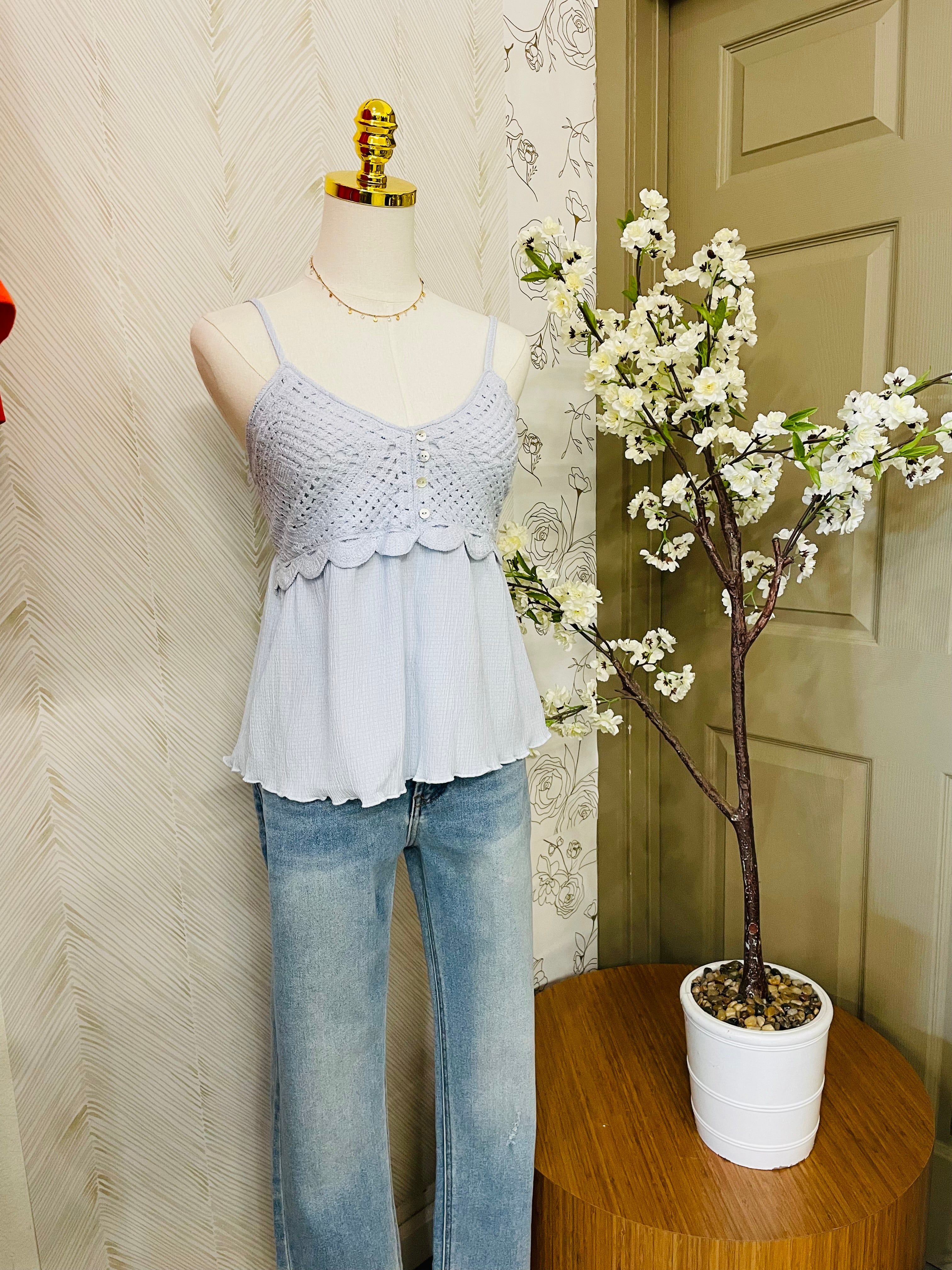 Blue crochet detail top