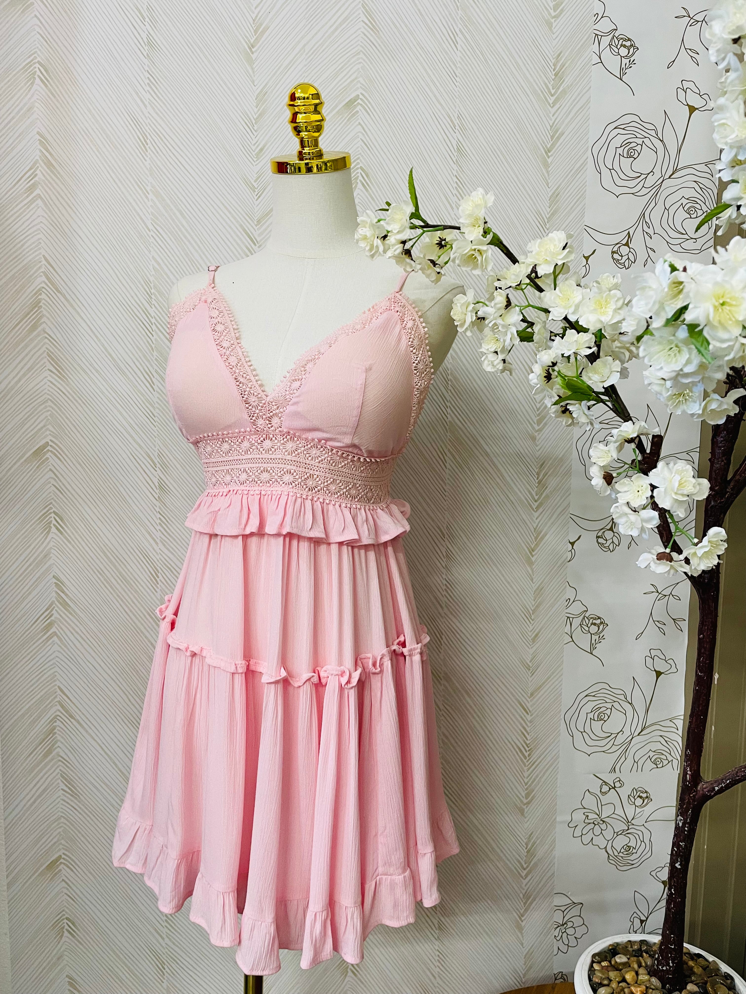 Spaghetti smock flare tiered dress