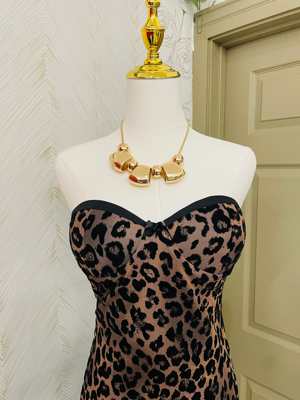 Mesh animal printed bow tube dress