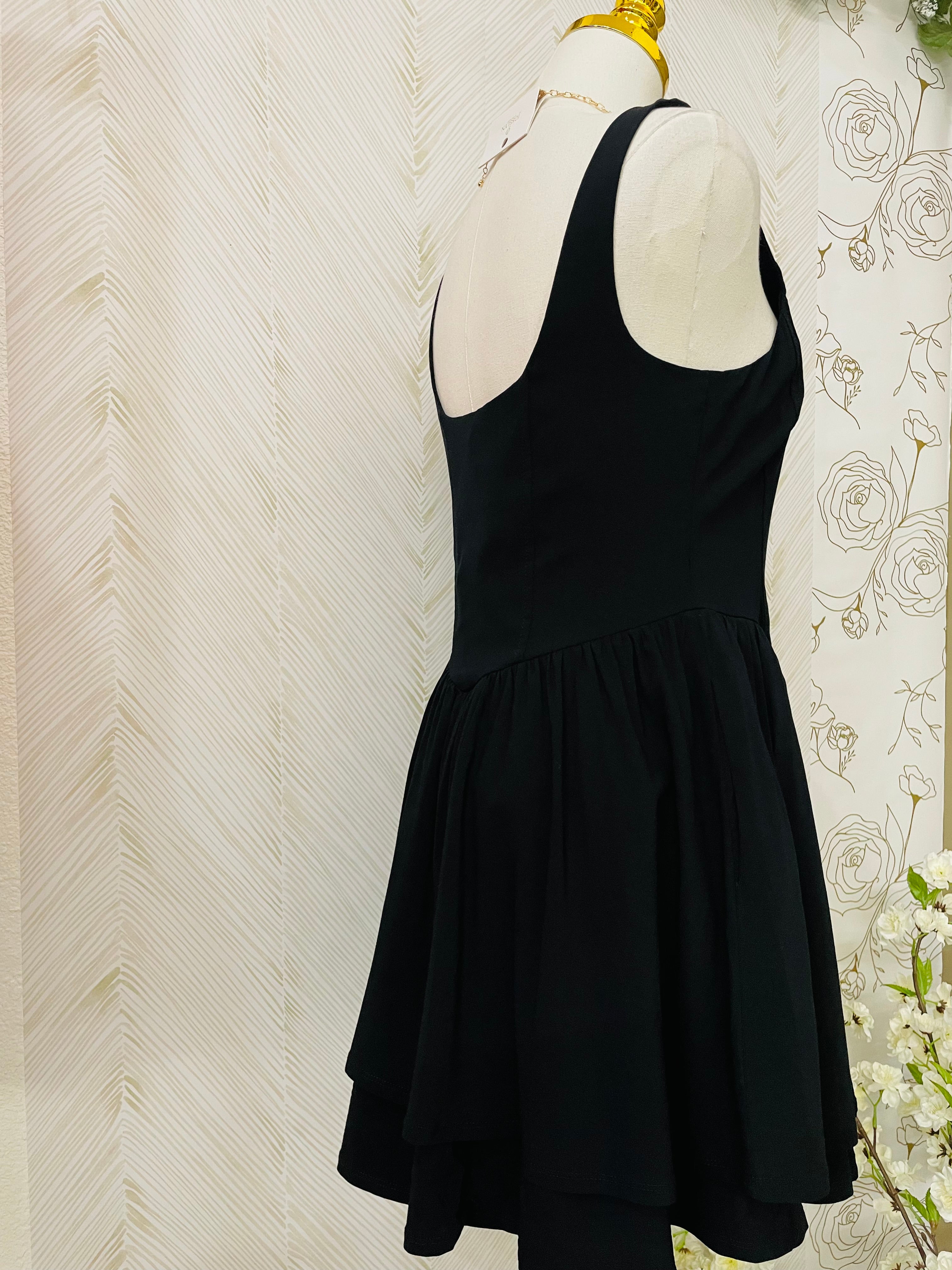 Square neck flared mini dress