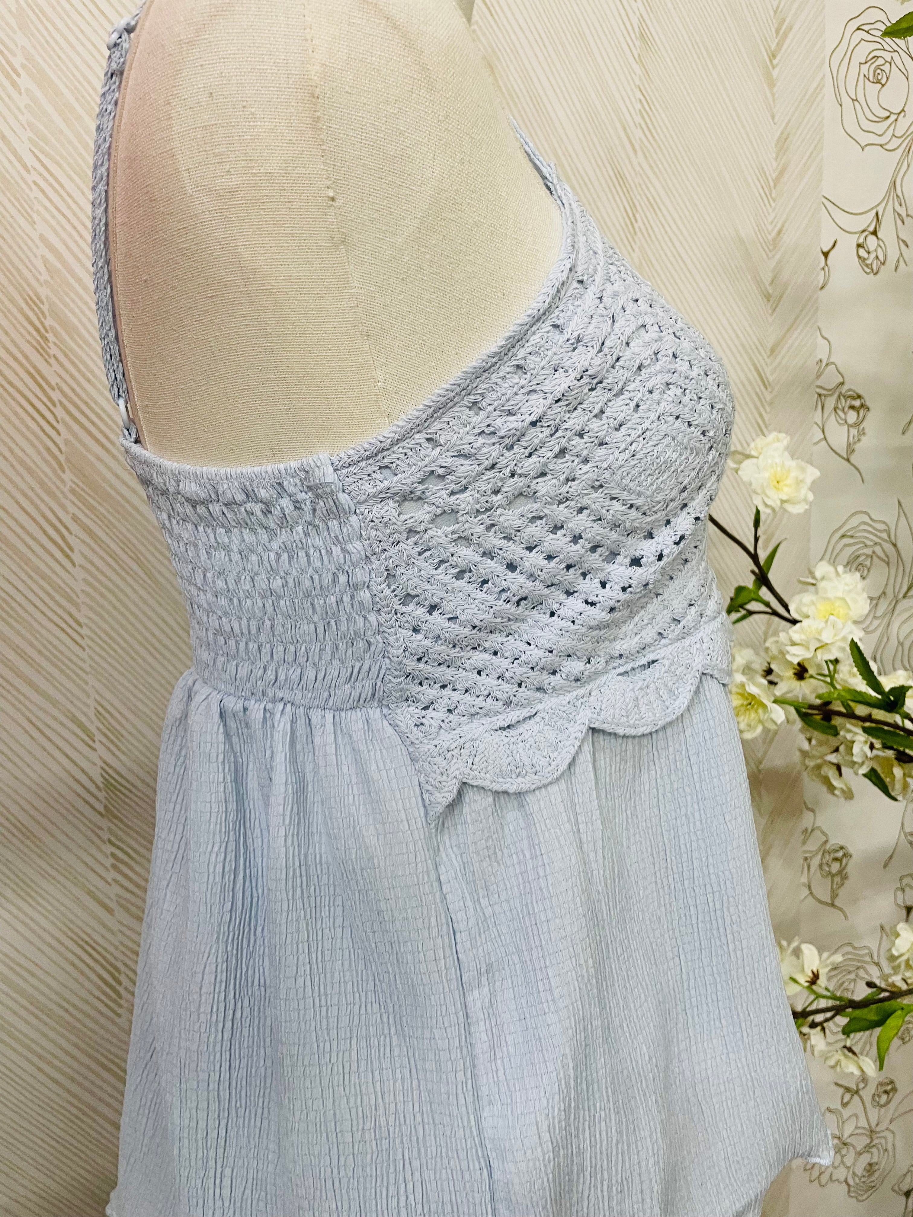 Blue crochet detail top