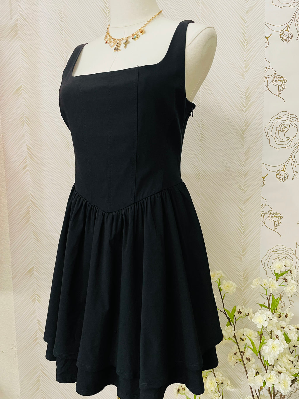 Square neck flared mini dress