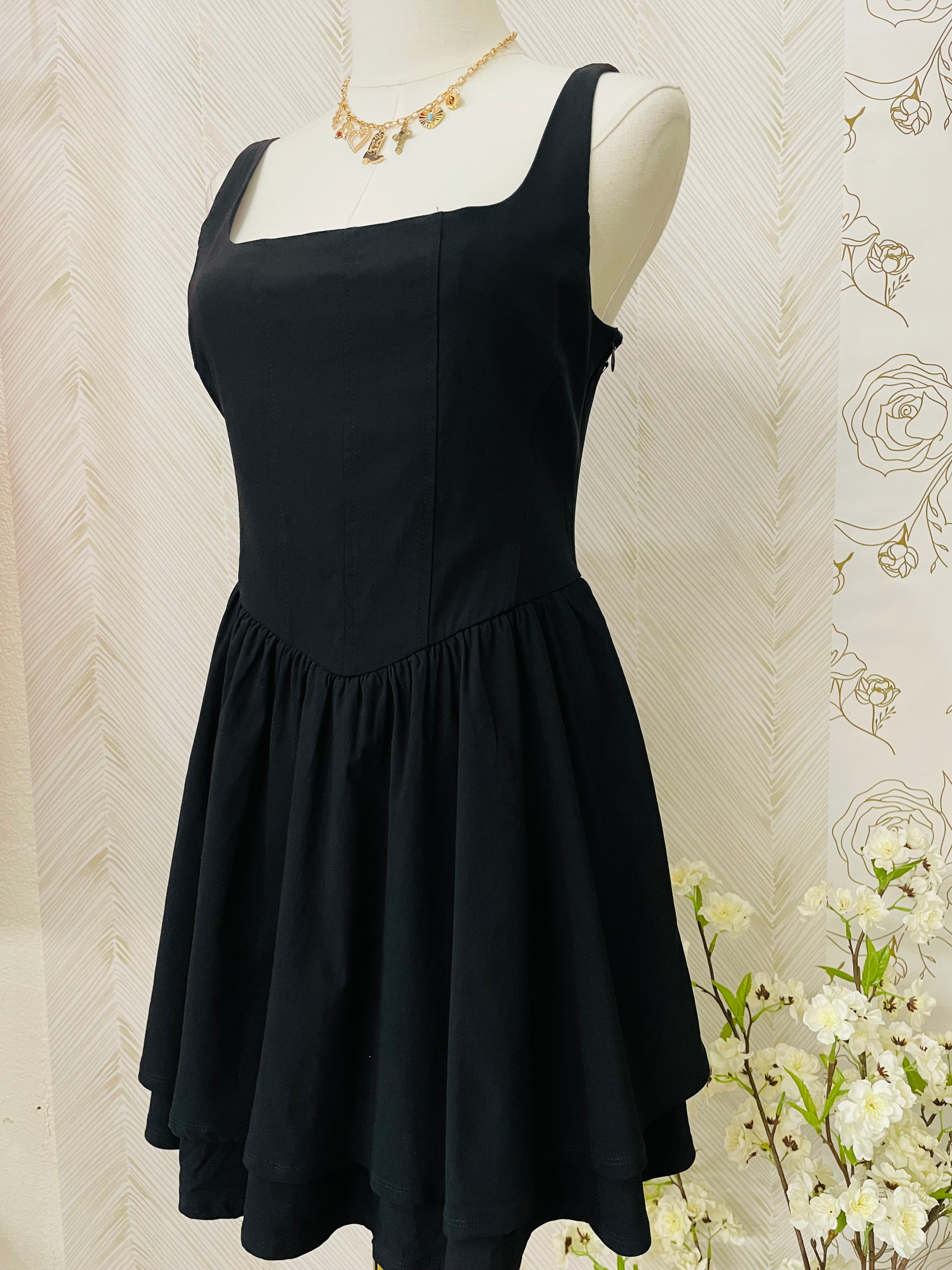Square neck flared mini dress