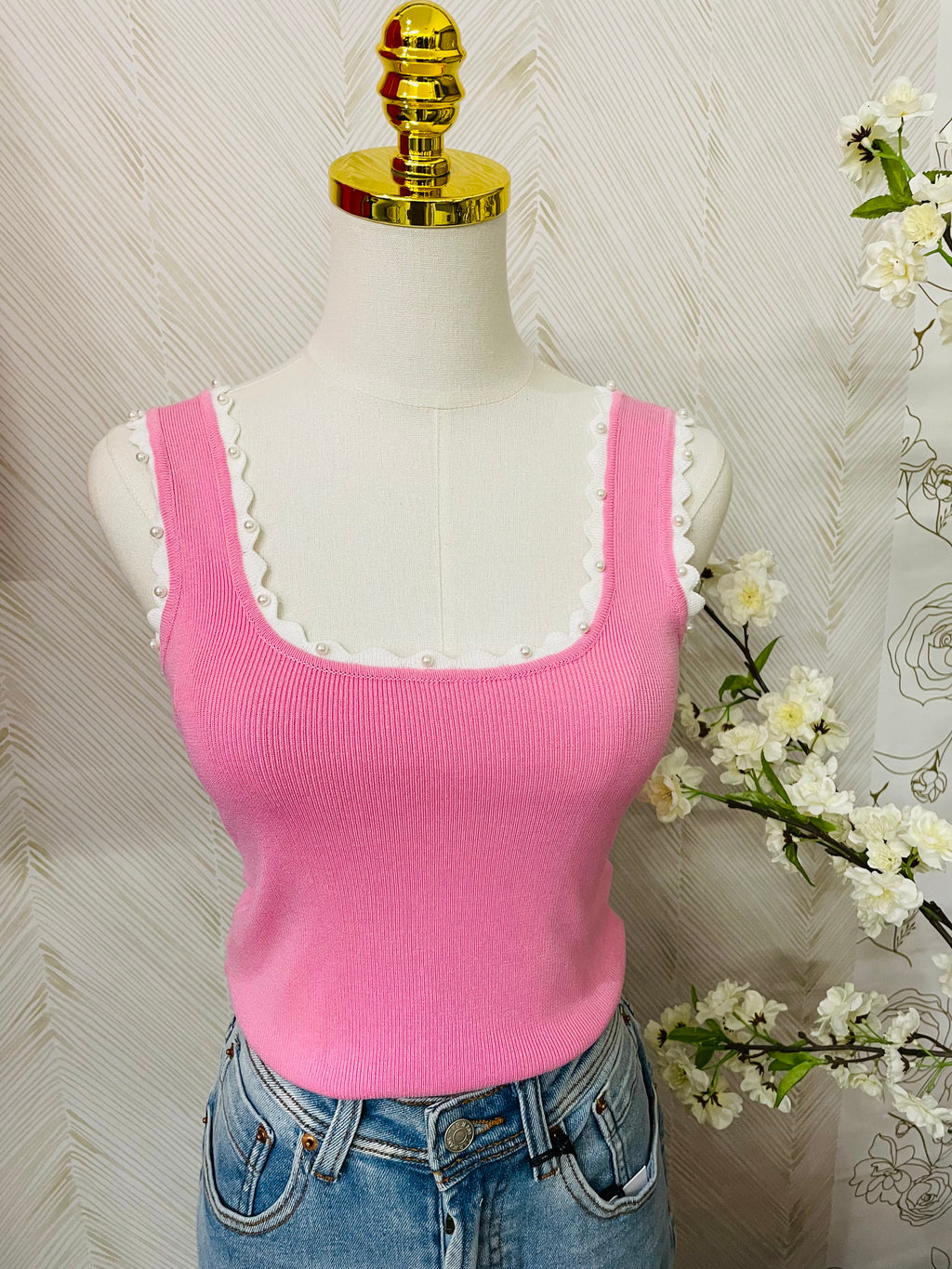 Square neck ribbed tank top