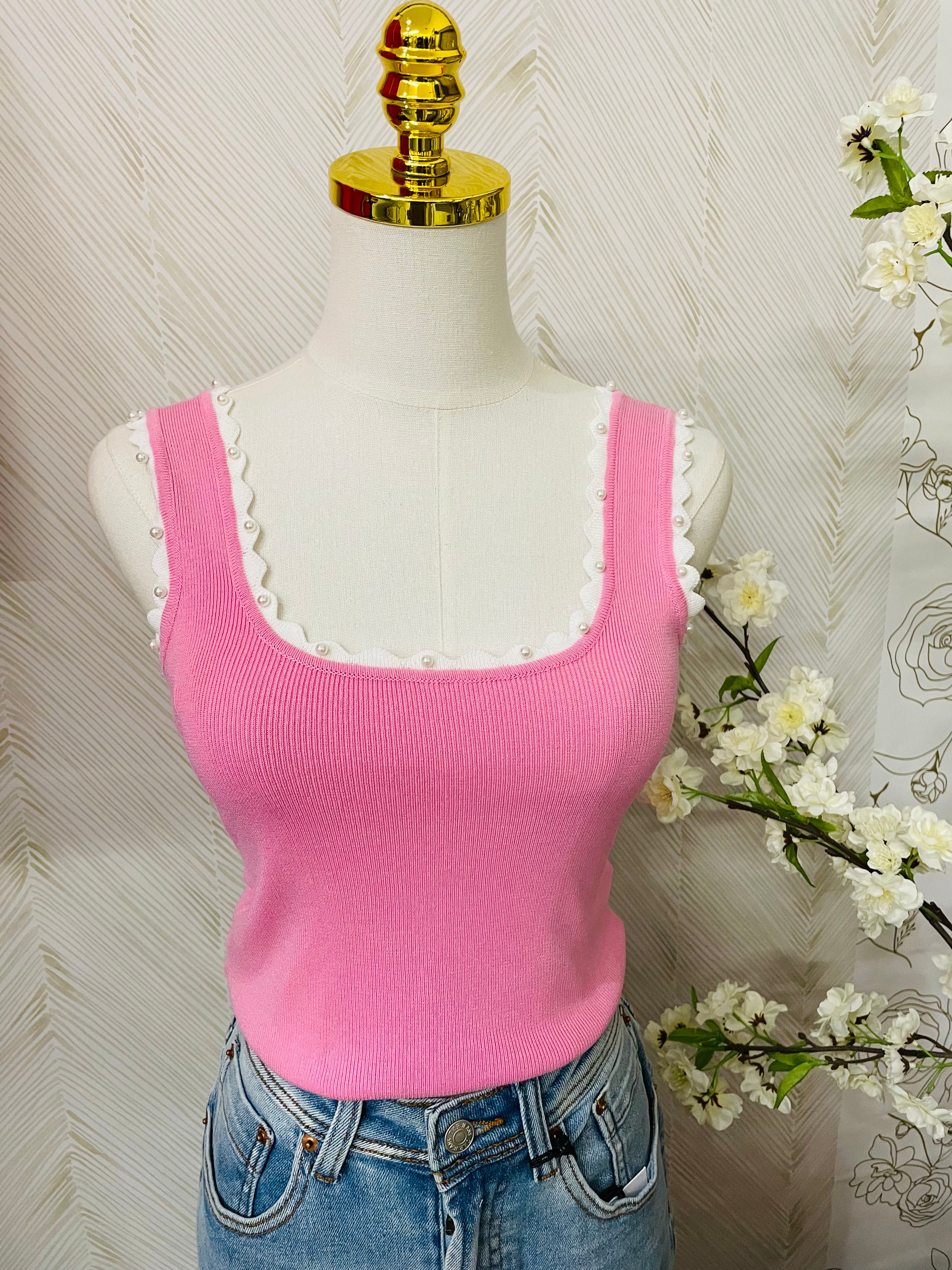 Square neck ribbed tank top